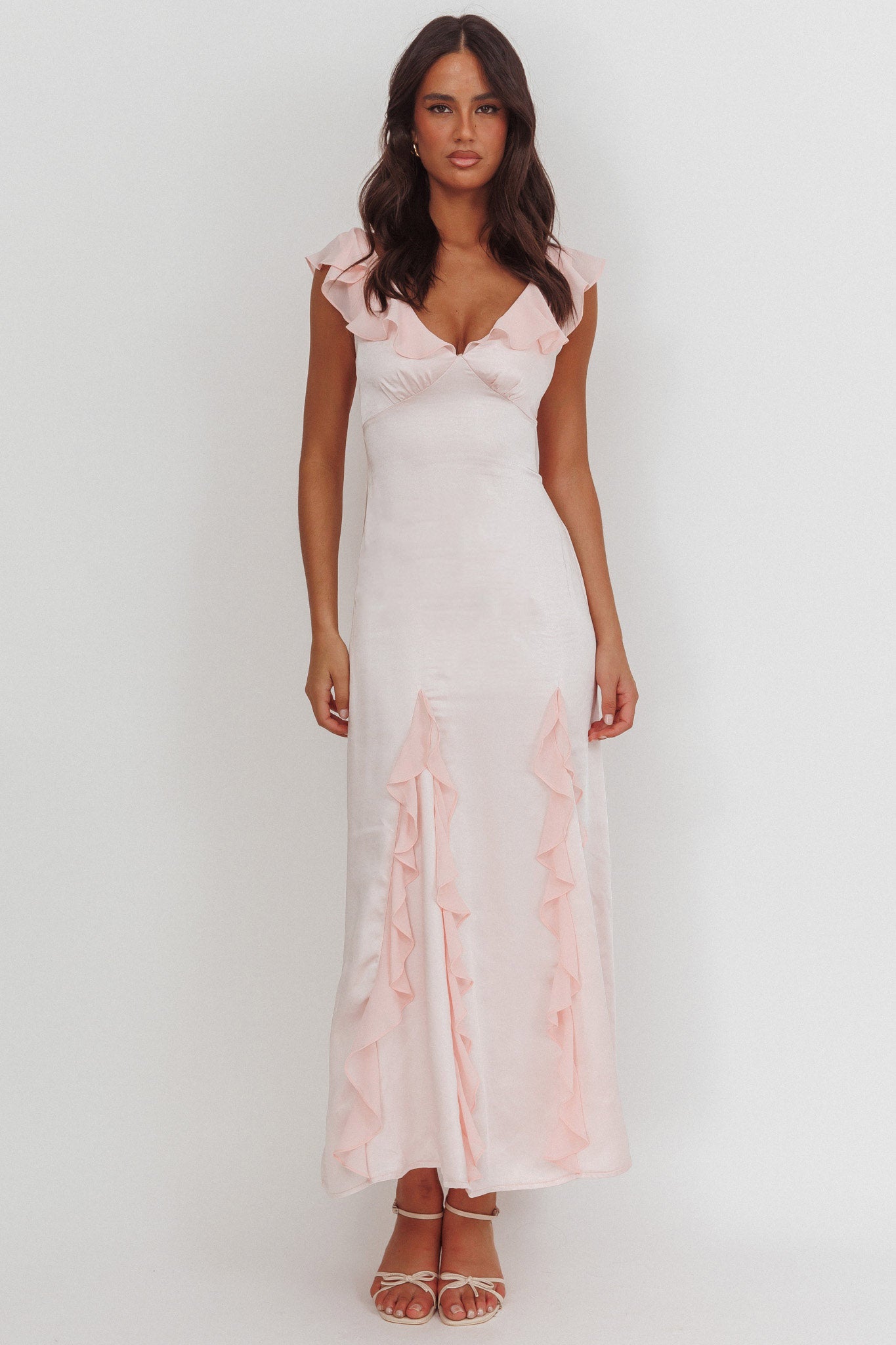 Zerai Ruffle Trimmed Maxi Dress Pink by Selfie Leslie Australia