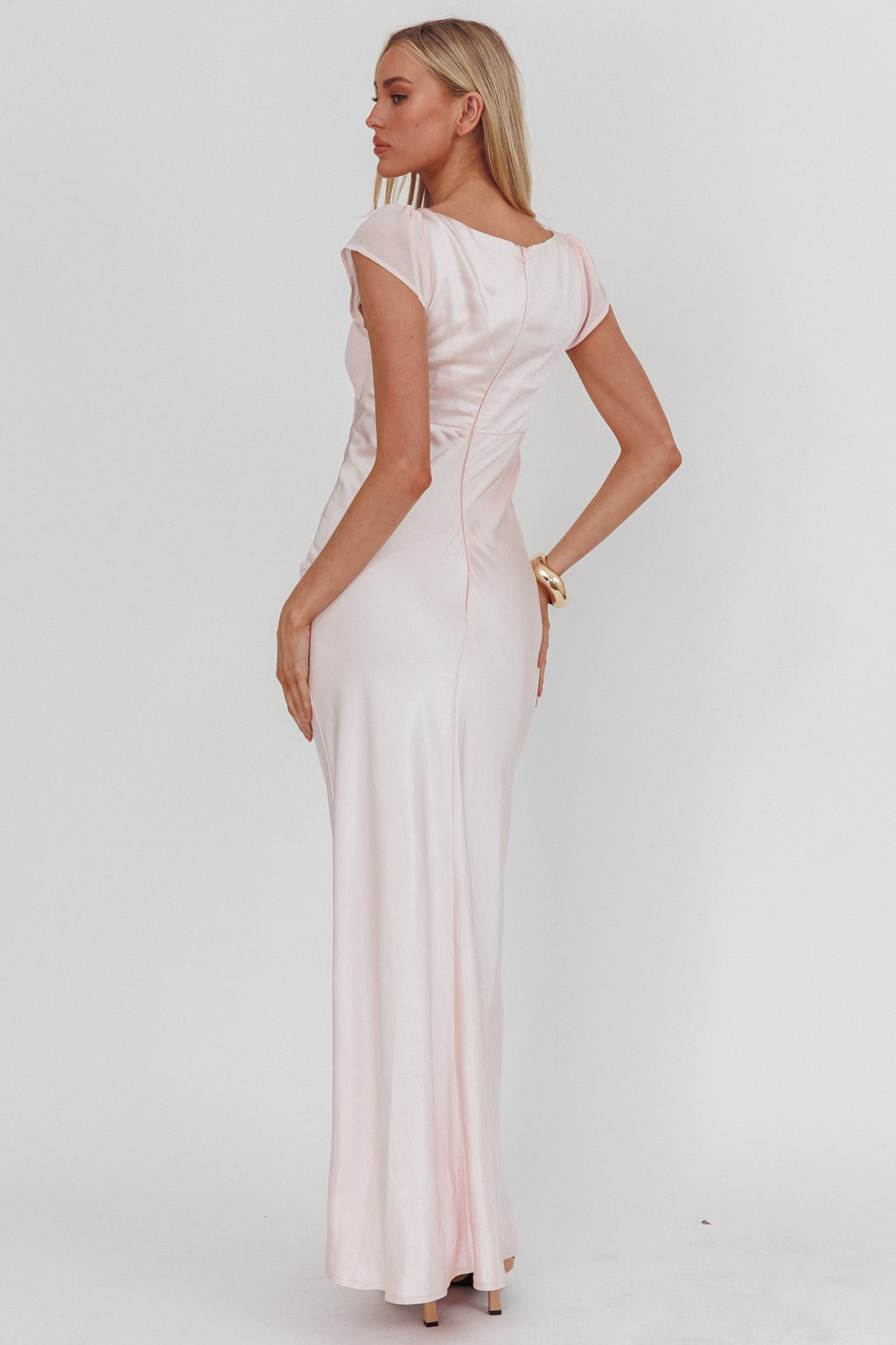 Enchanted Dusk Cap Sleeve Rosette Maxi Dress Pink by Selfie Leslie Australia