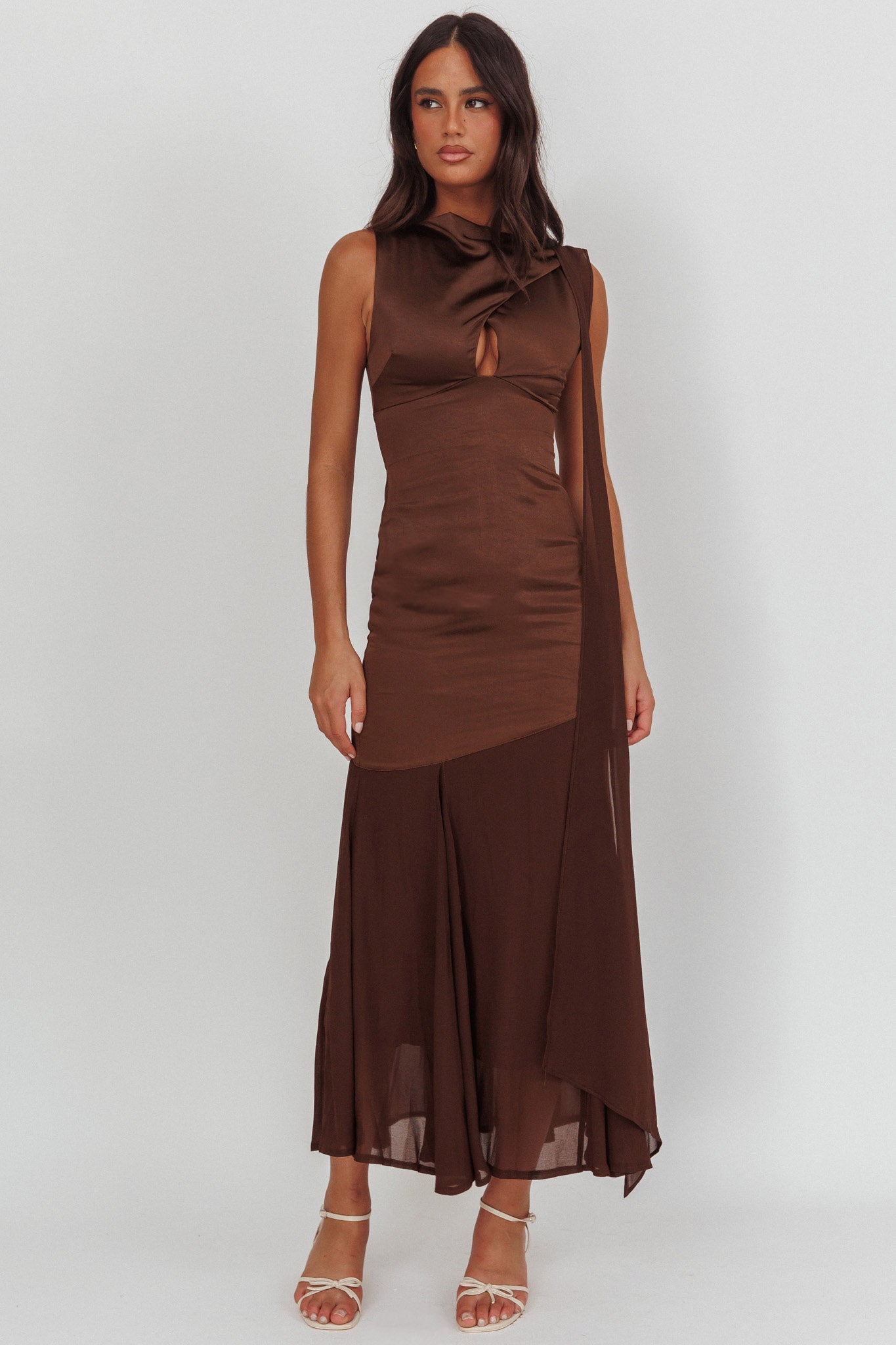 Meliza Keyhole Bust Maxi Dress Chocolate by Selfie Leslie Australia