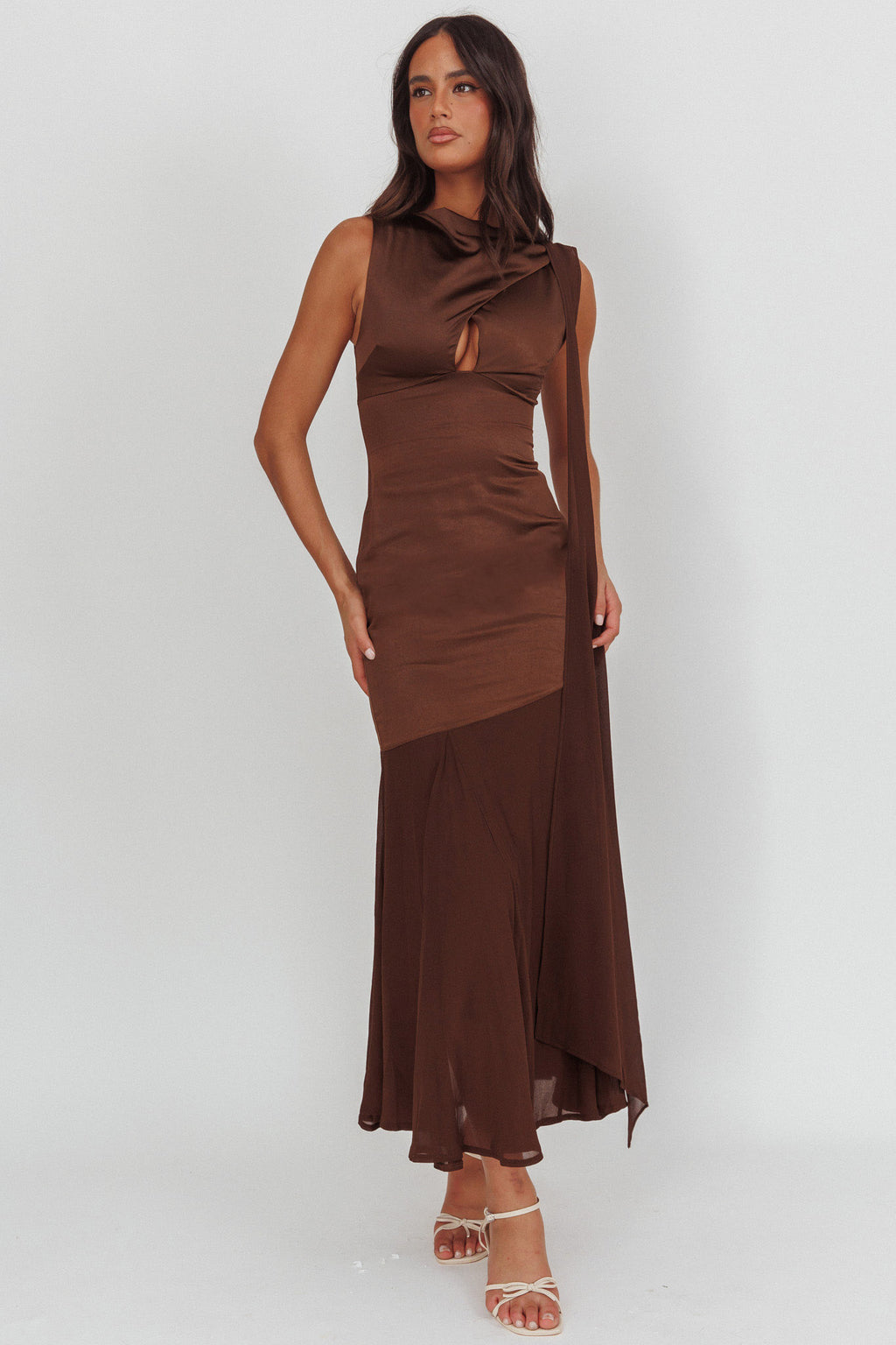 Meliza Keyhole Bust Maxi Dress Chocolate by Selfie Leslie Australia