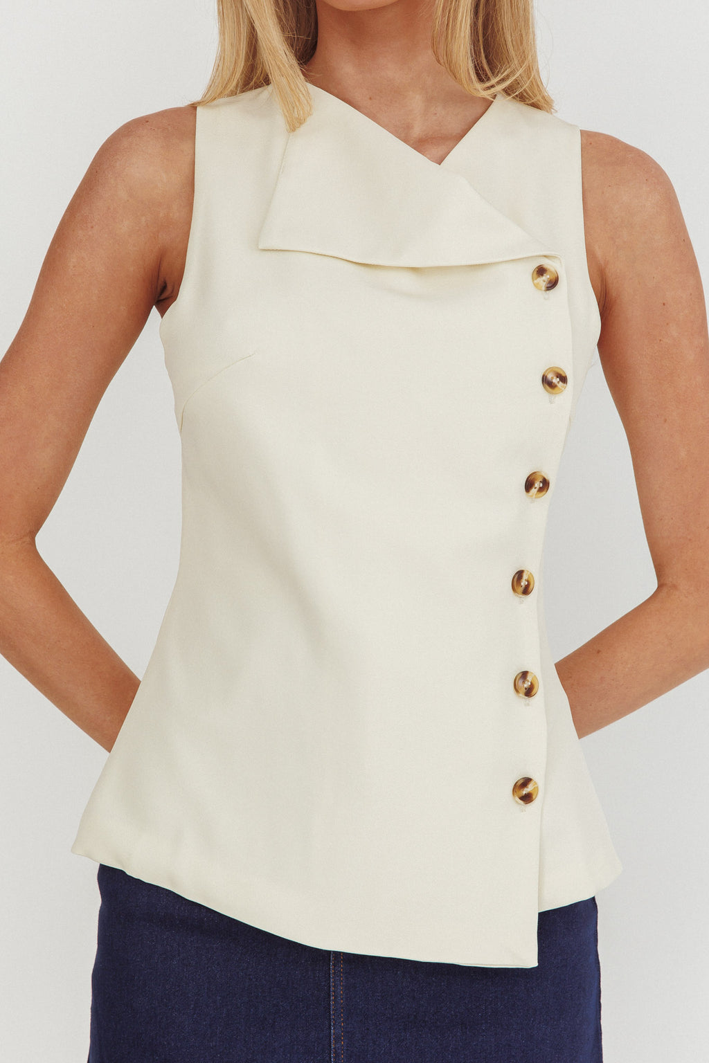 Monnika Sleeveless Side Button Top Oyster by Selfie Leslie Australia