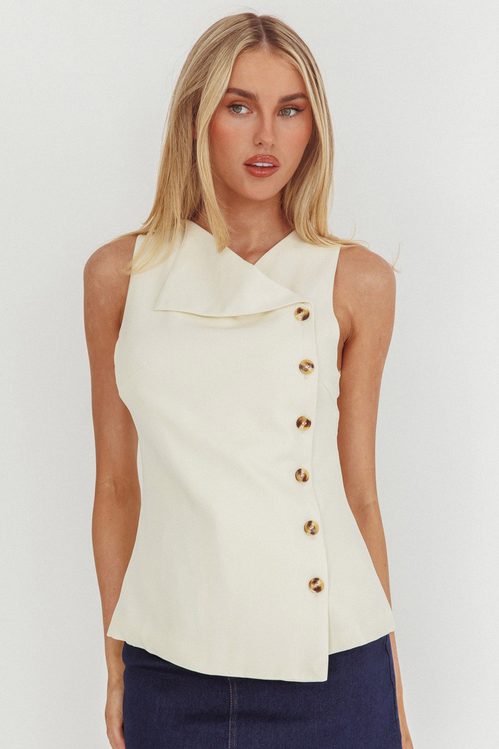 Monnika Sleeveless Side Button Top Oyster by Selfie Leslie Australia