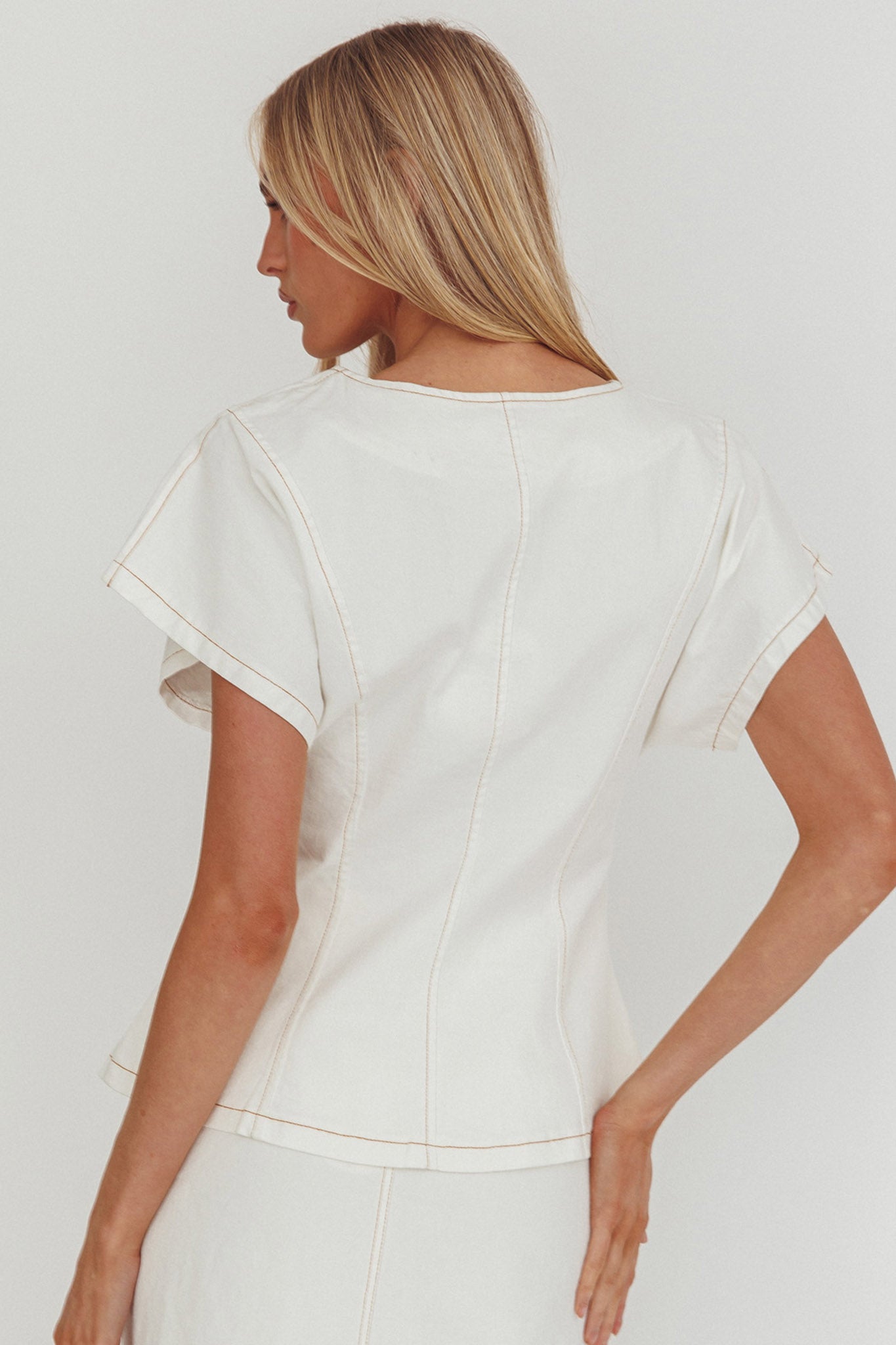 Over It Short Sleeve Button Top Cream by Selfie Leslie Australia