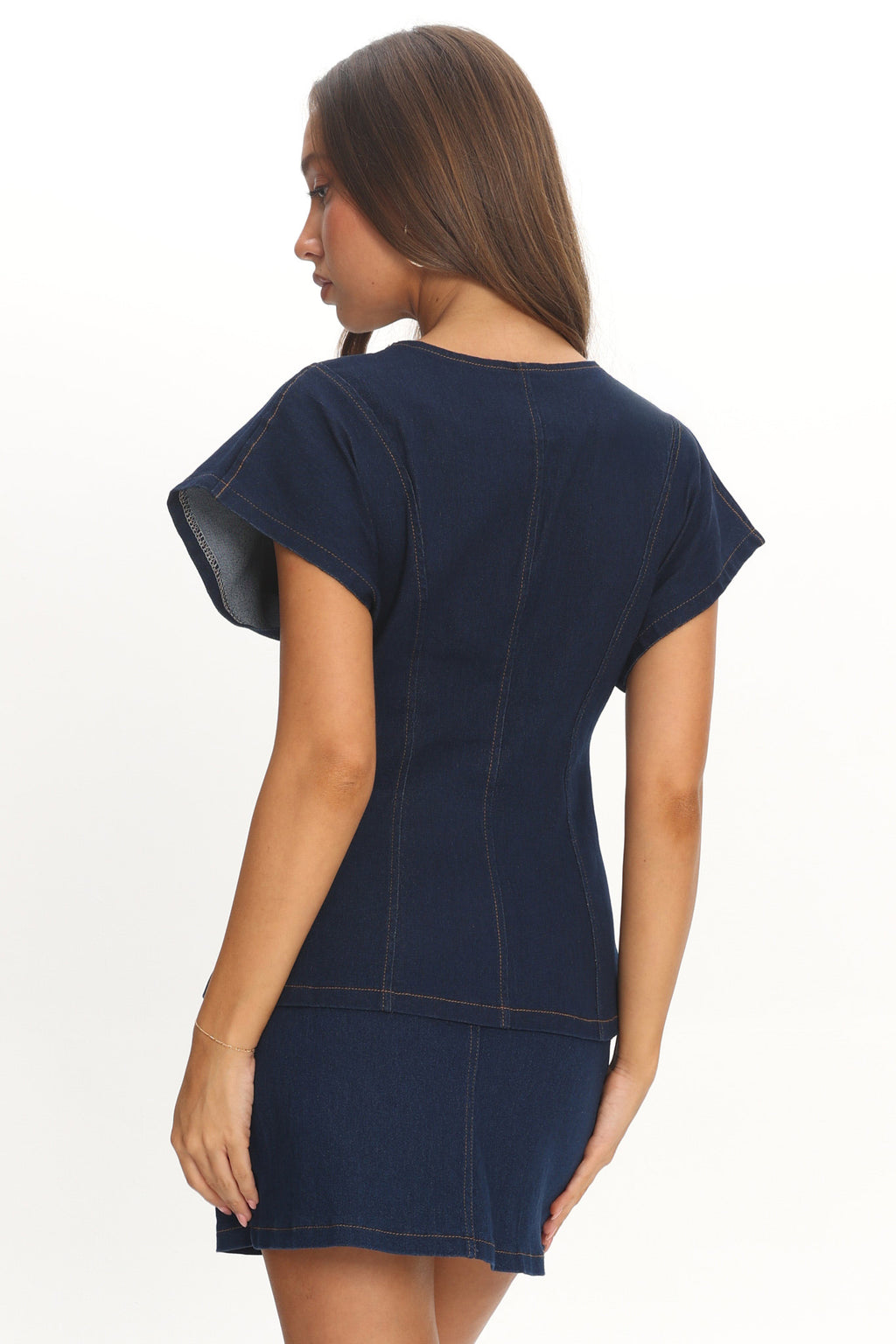 Over It Short Sleeve Button Top Denim by Selfie Leslie Australia