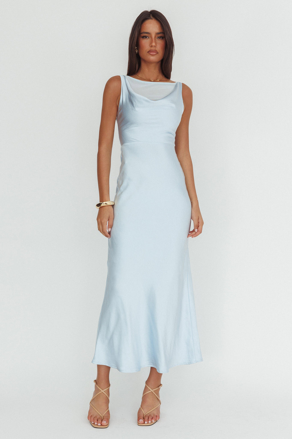 Venus Rising Sleeveless Cowl Neck Maxi Dress Blue by Selfie Leslie Australia