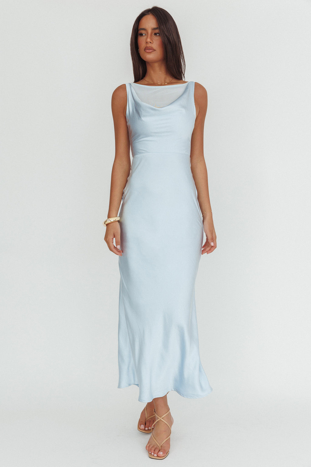 Venus Rising Sleeveless Cowl Neck Maxi Dress Blue by Selfie Leslie Australia