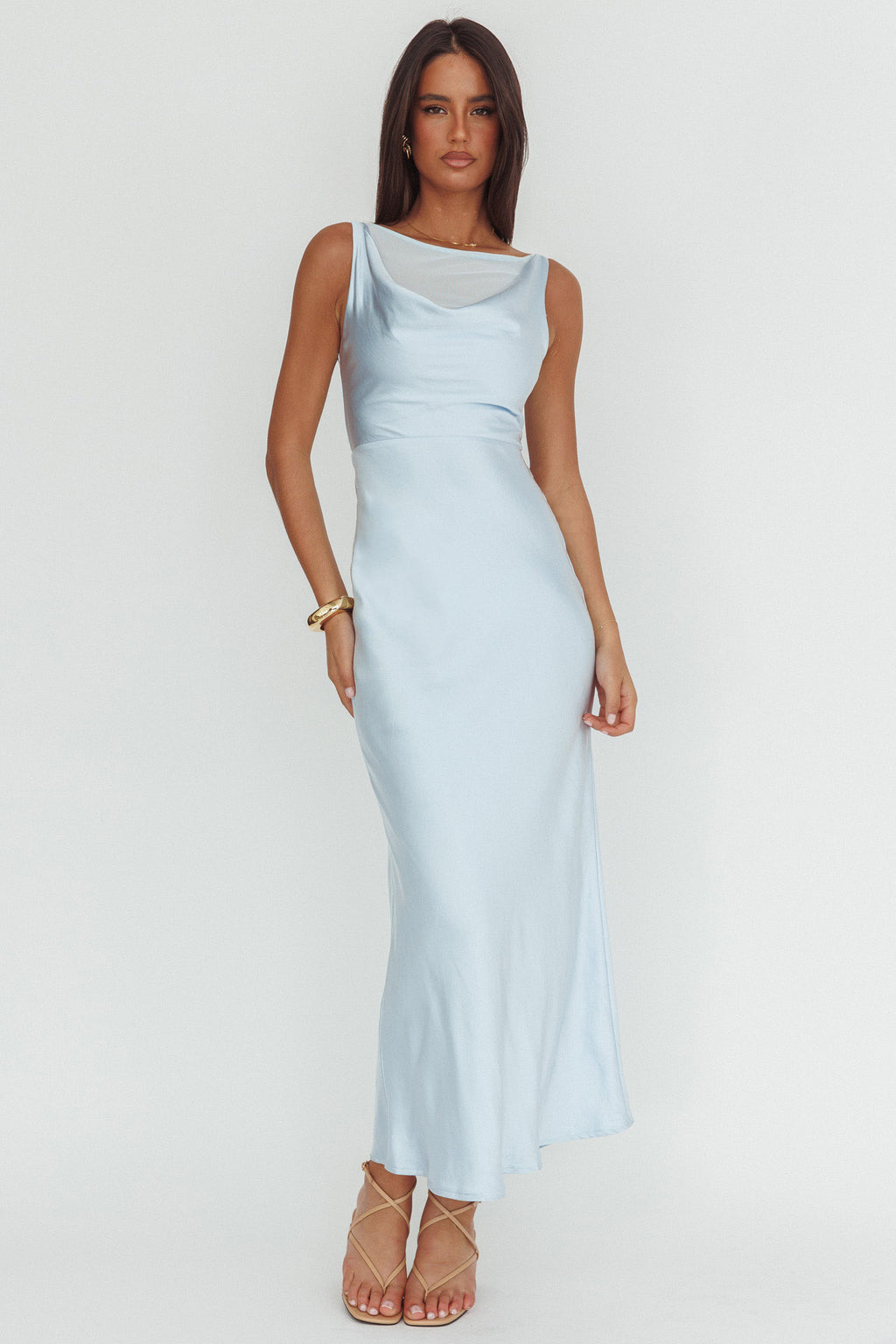 Venus Rising Sleeveless Cowl Neck Maxi Dress Blue by Selfie Leslie Australia
