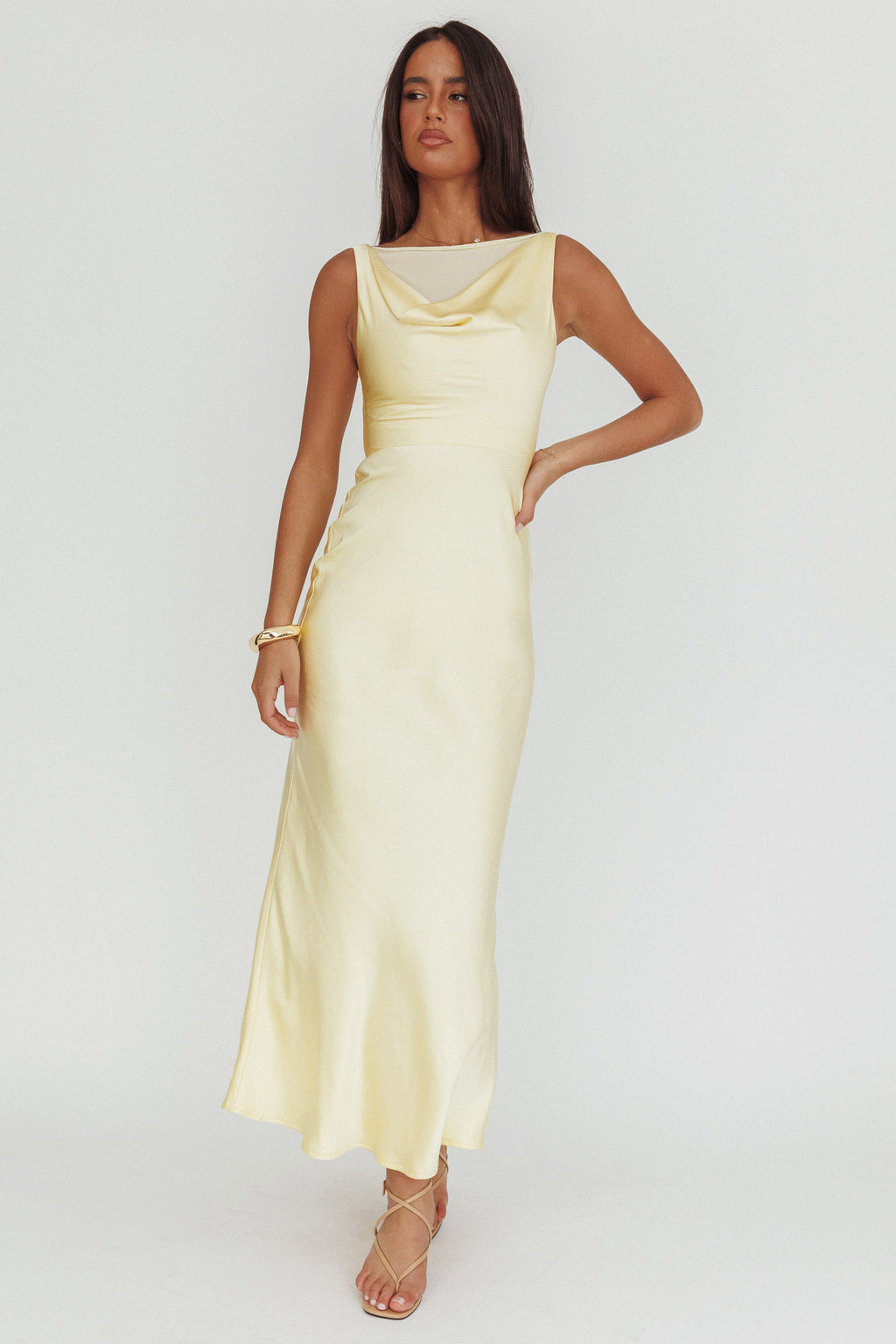 Venus Rising Sleeveless Cowl Neck Maxi Dress Butter by Selfie Leslie Australia