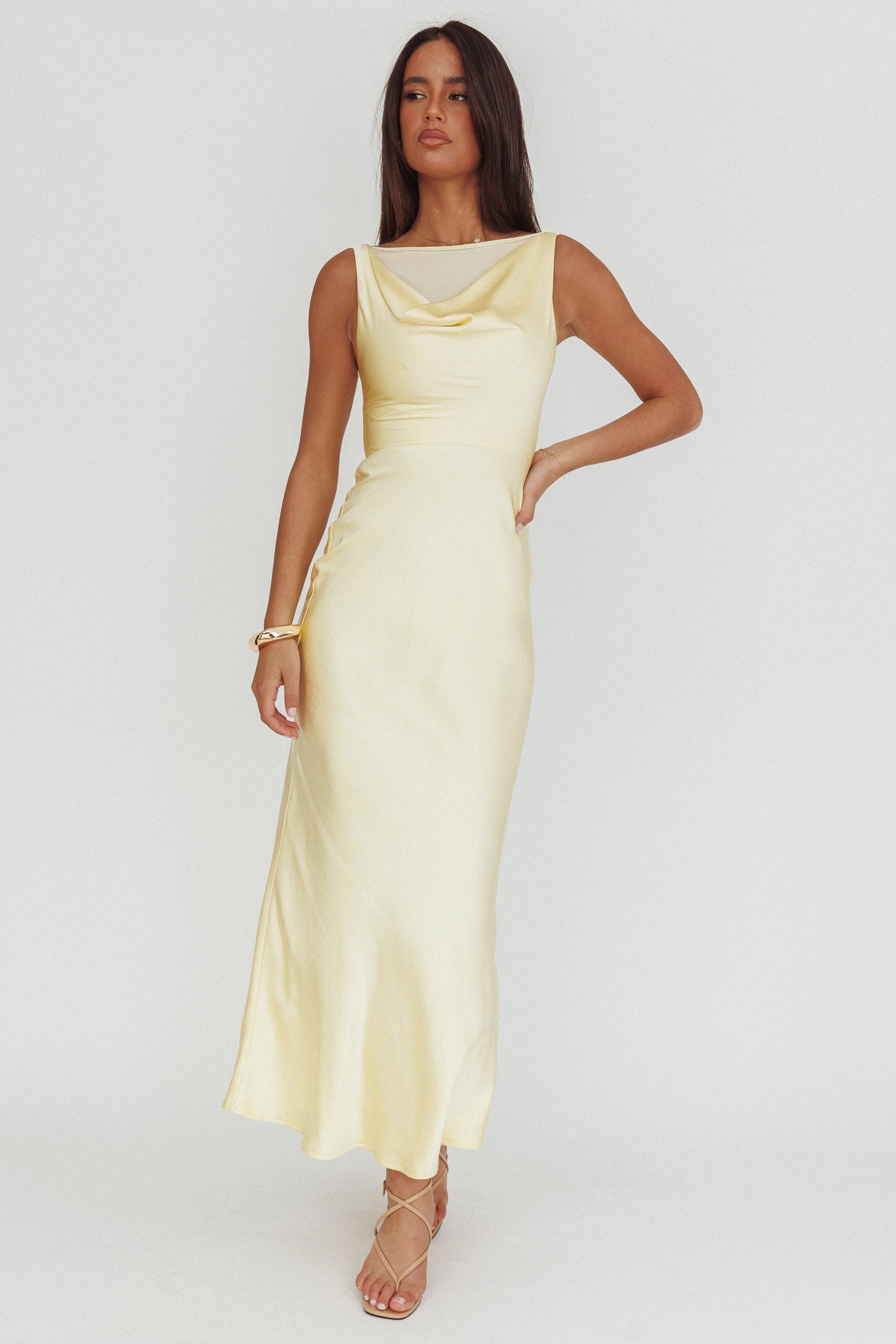 Venus Rising Sleeveless Cowl Neck Maxi Dress Butter by Selfie Leslie Australia