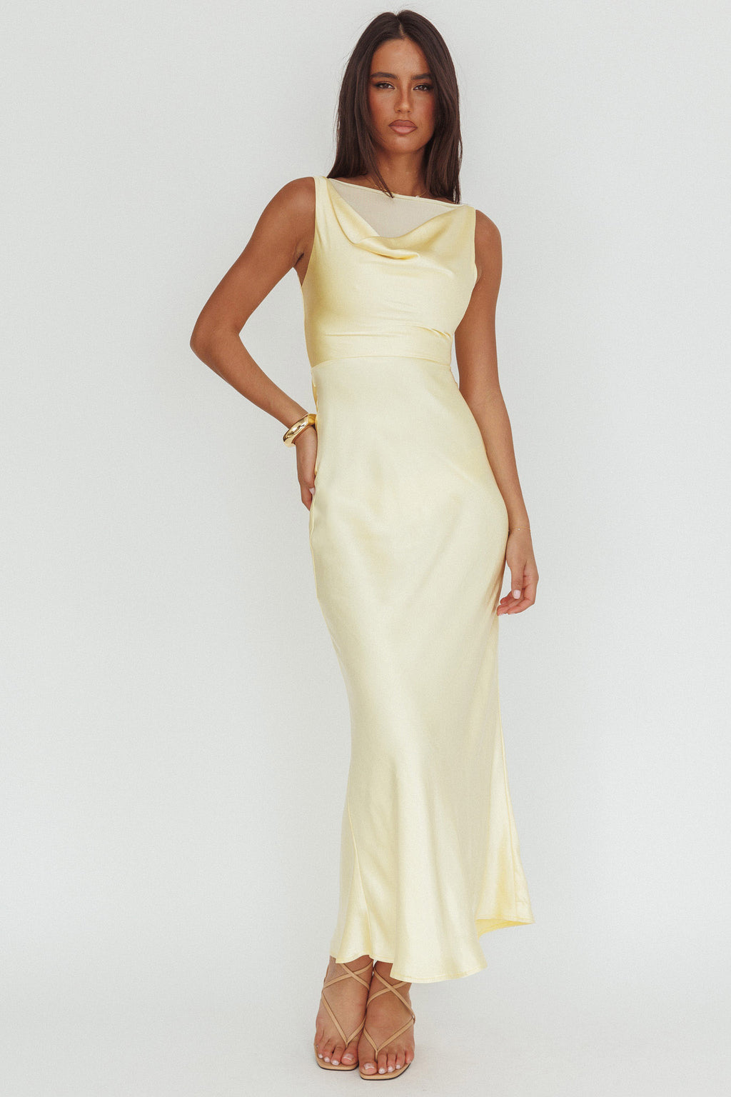 Venus Rising Sleeveless Cowl Neck Maxi Dress Butter by Selfie Leslie Australia