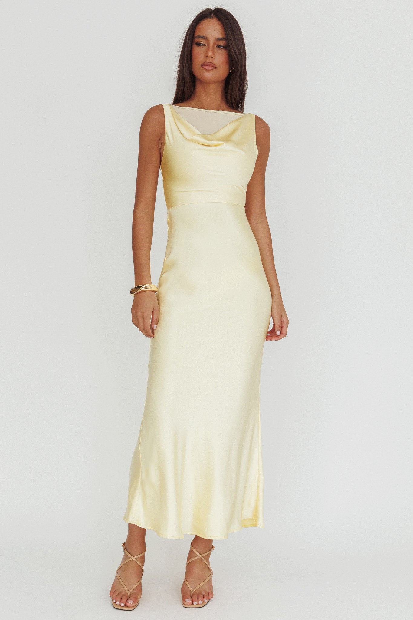 Venus Rising Sleeveless Cowl Neck Maxi Dress Butter by Selfie Leslie Australia