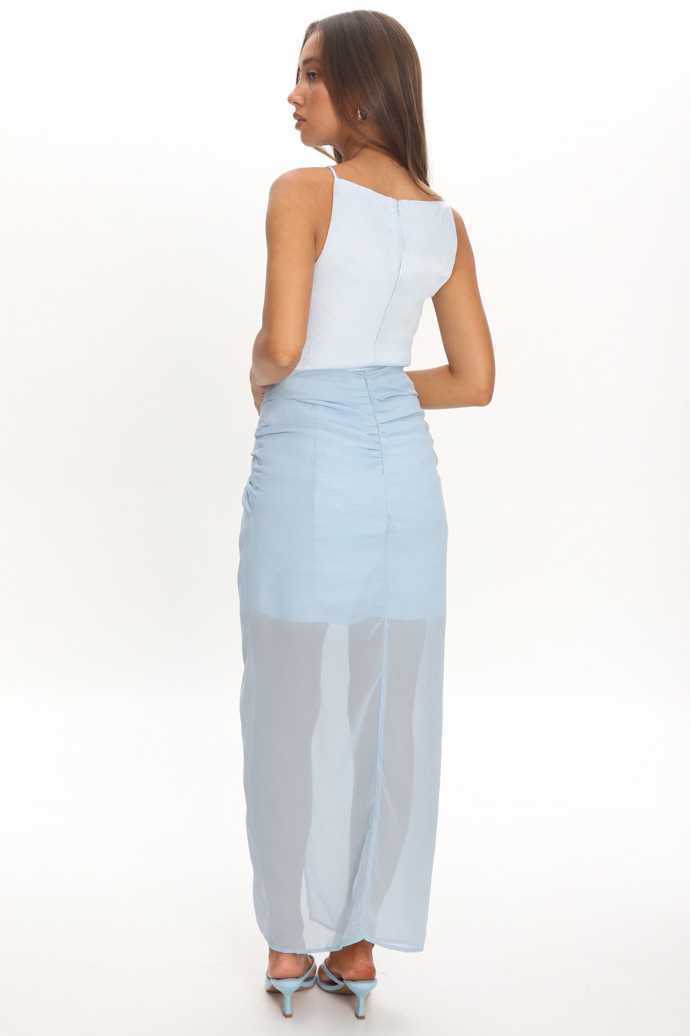 Amelisse Sheer Waist Wrap Maxi Dress Ice Blue by Selfie Leslie Australia