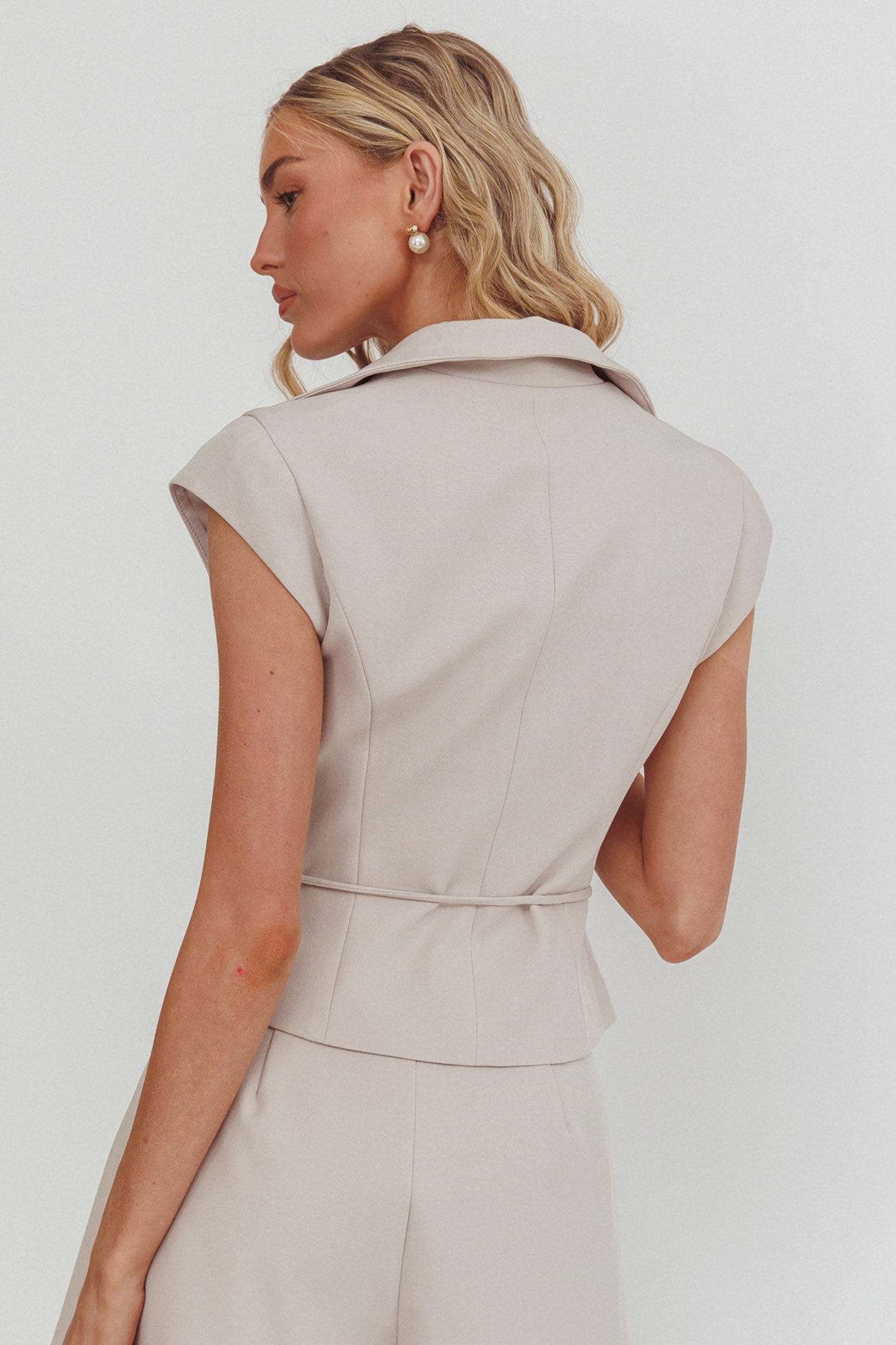 Galisse Cap Sleeve Lapel Top Cream by Selfie Leslie Australia