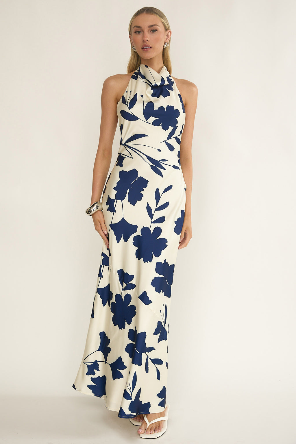 Elowis Cowl Halterneck Maxi Dress Floral Beige by Selfie Leslie Australia