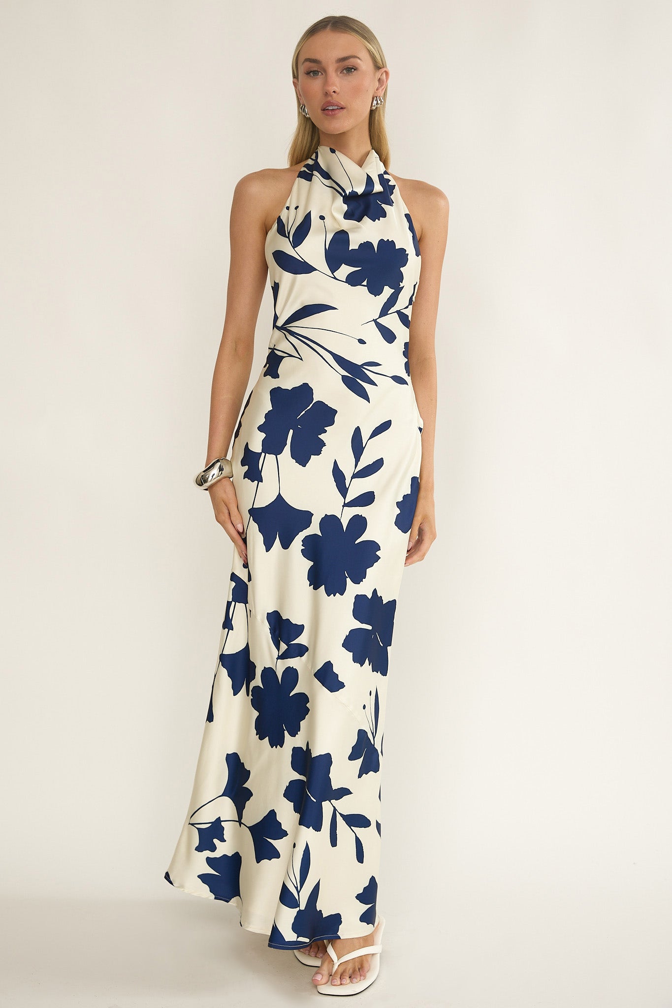 Elowis Cowl Halterneck Maxi Dress Floral Beige by Selfie Leslie Australia