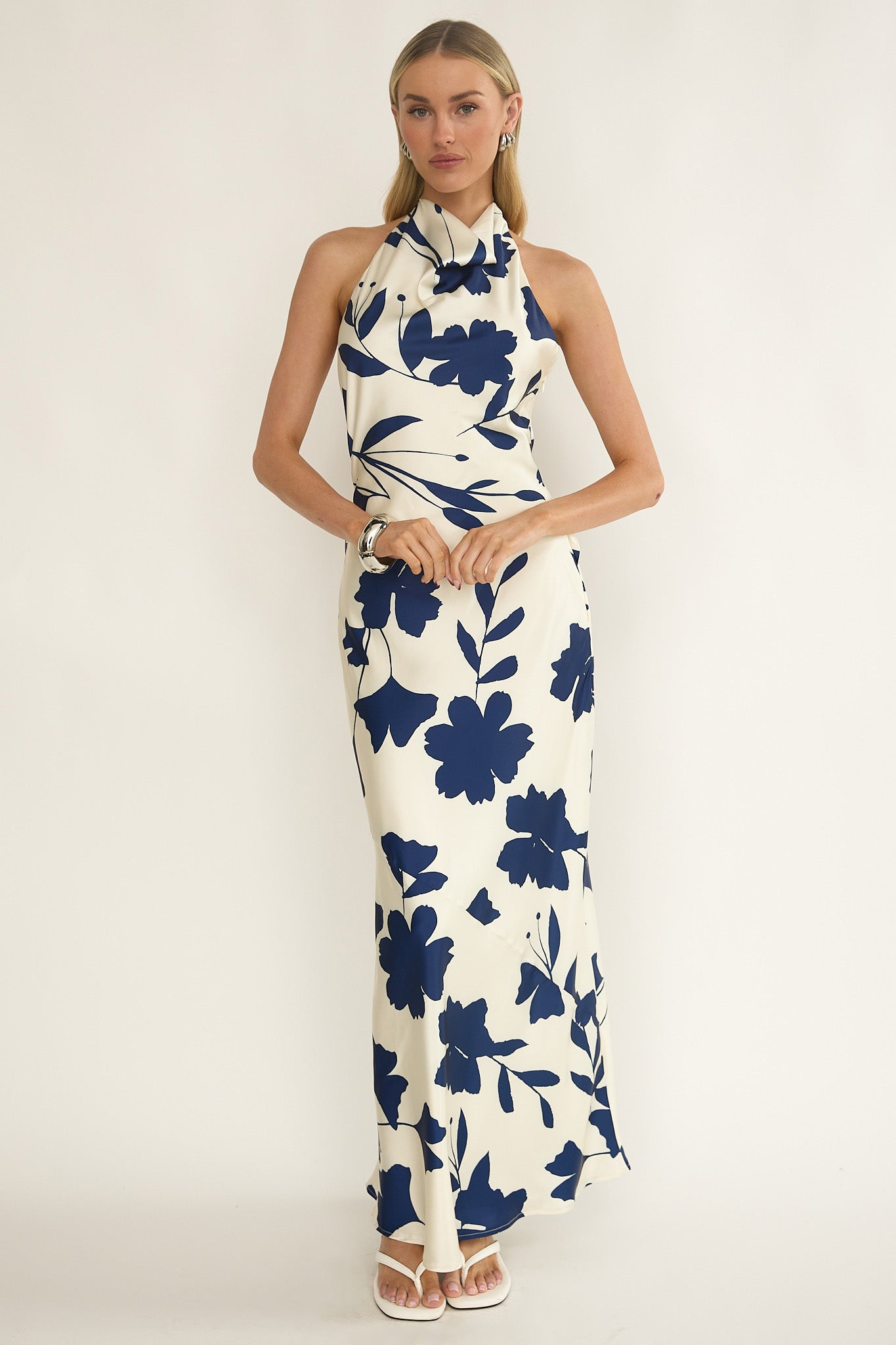 Elowis Cowl Halterneck Maxi Dress Floral Beige by Selfie Leslie Australia