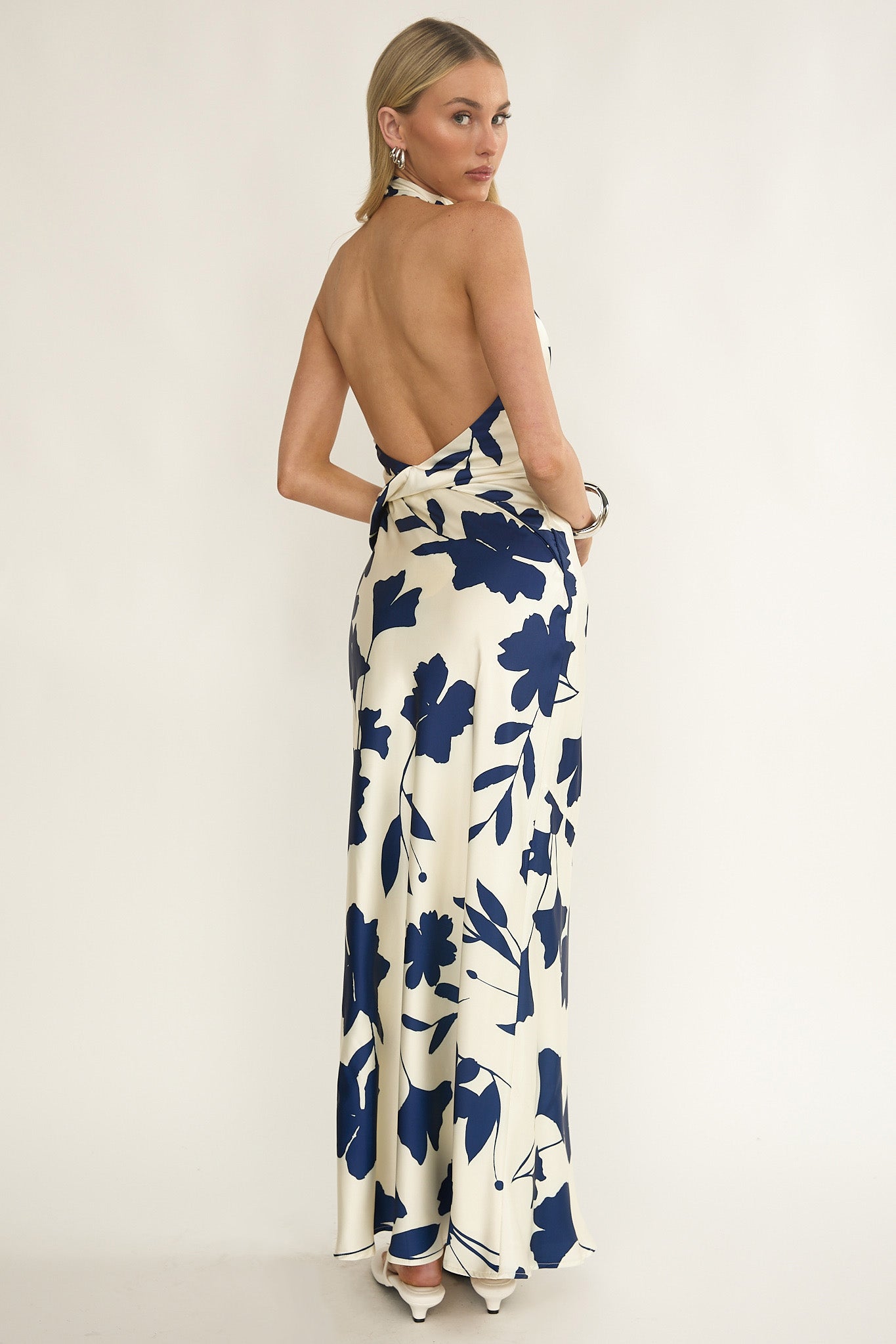 Elowis Cowl Halterneck Maxi Dress Floral Beige by Selfie Leslie Australia