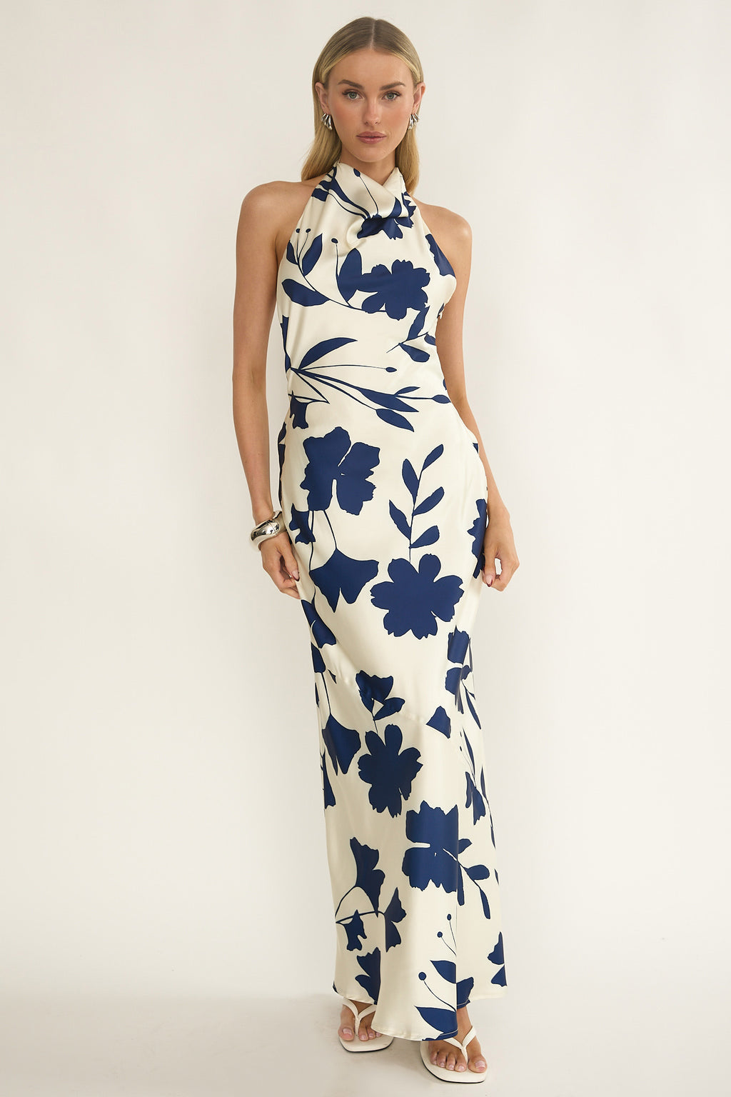 Elowis Cowl Halterneck Maxi Dress Floral Beige by Selfie Leslie Australia