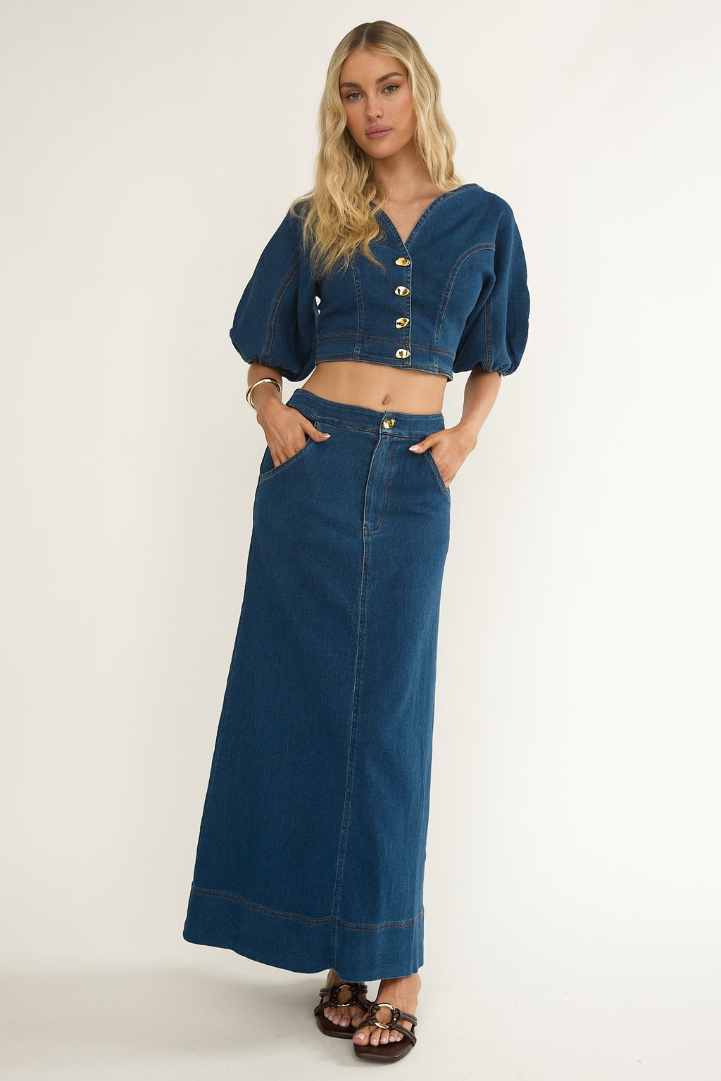 Kaelis Pocket Maxi Skirt Denim by Selfie Leslie Australia