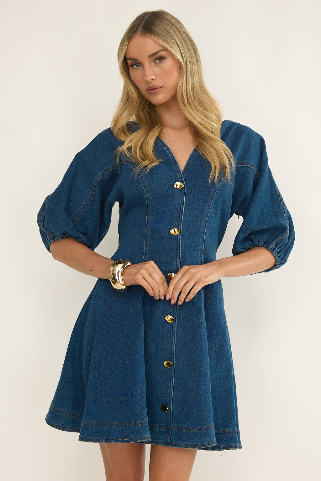 Rivette Bubble Sleeve Mini Dress Denim by Selfie Leslie Australia