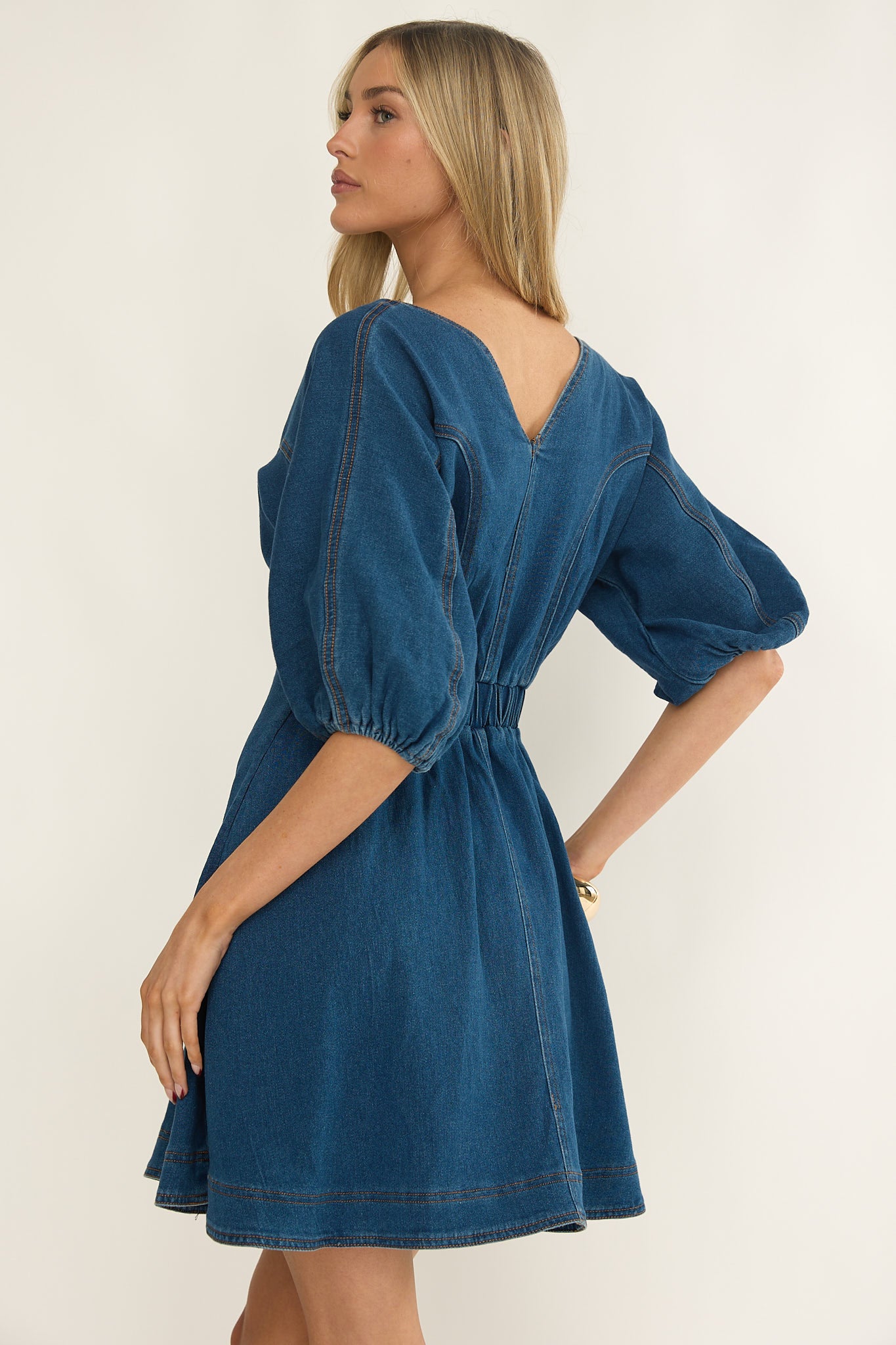 Rivette Bubble Sleeve Mini Dress Denim by Selfie Leslie Australia