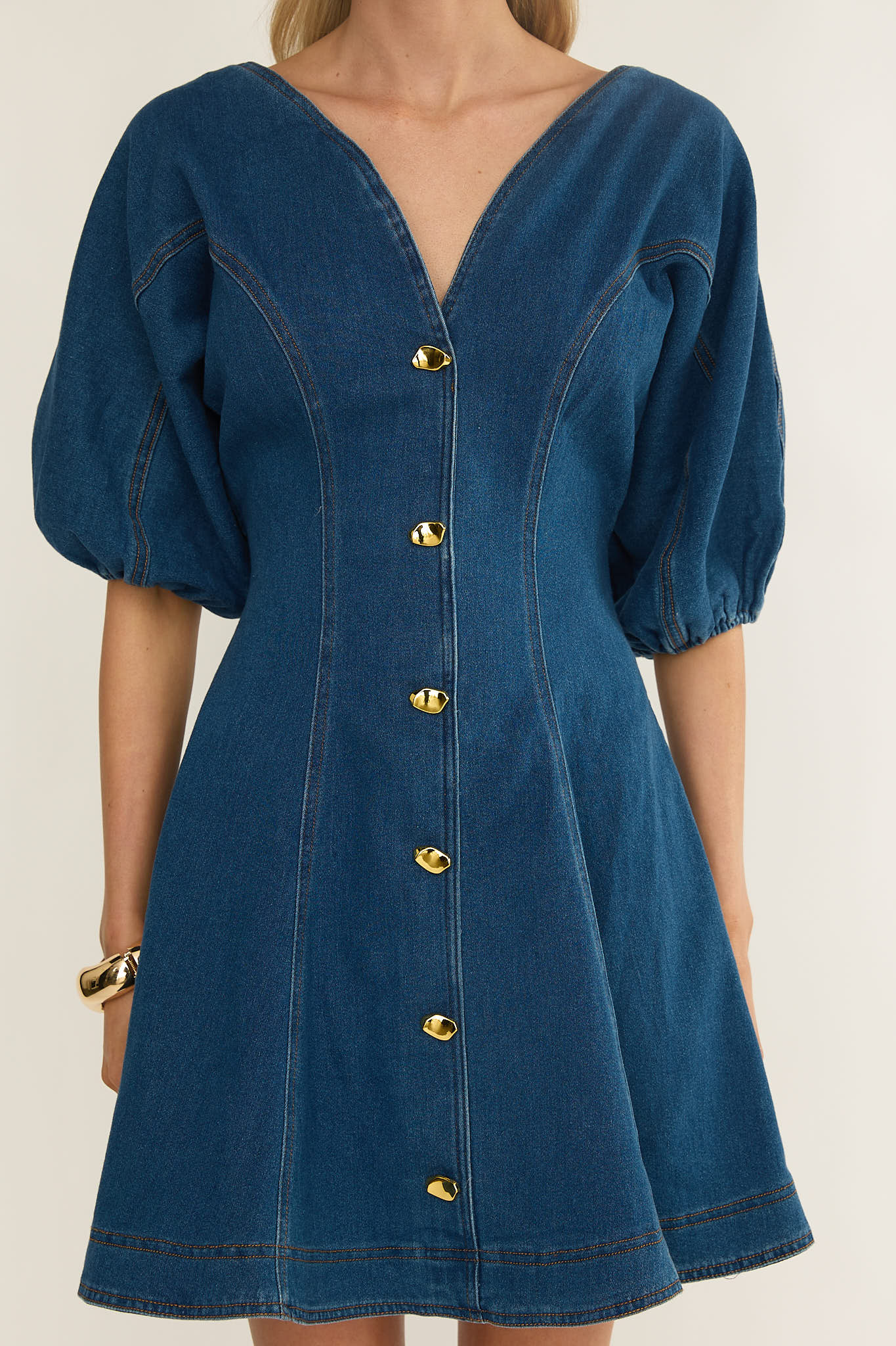 Rivette Bubble Sleeve Mini Dress Denim by Selfie Leslie Australia