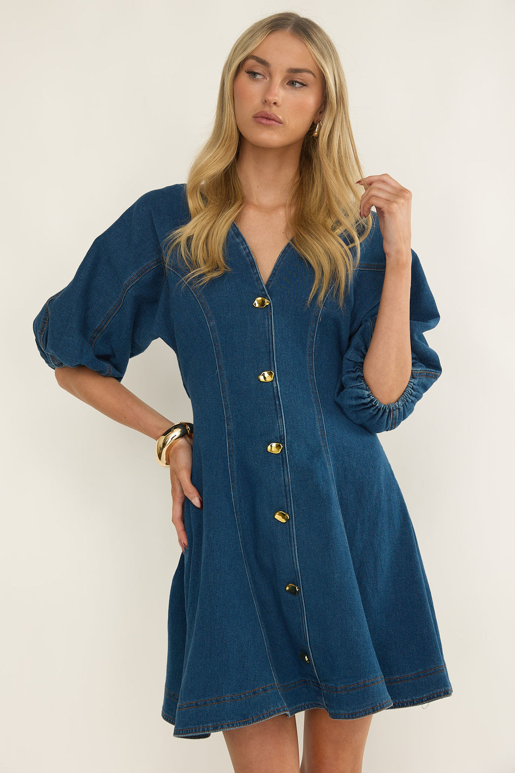 Rivette Bubble Sleeve Mini Dress Denim by Selfie Leslie Australia