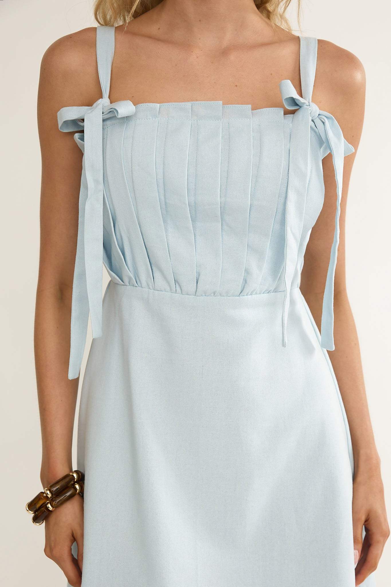 Dylana Pintuck Pleat Bodice Mini Dress Blue by Selfie Leslie Australia