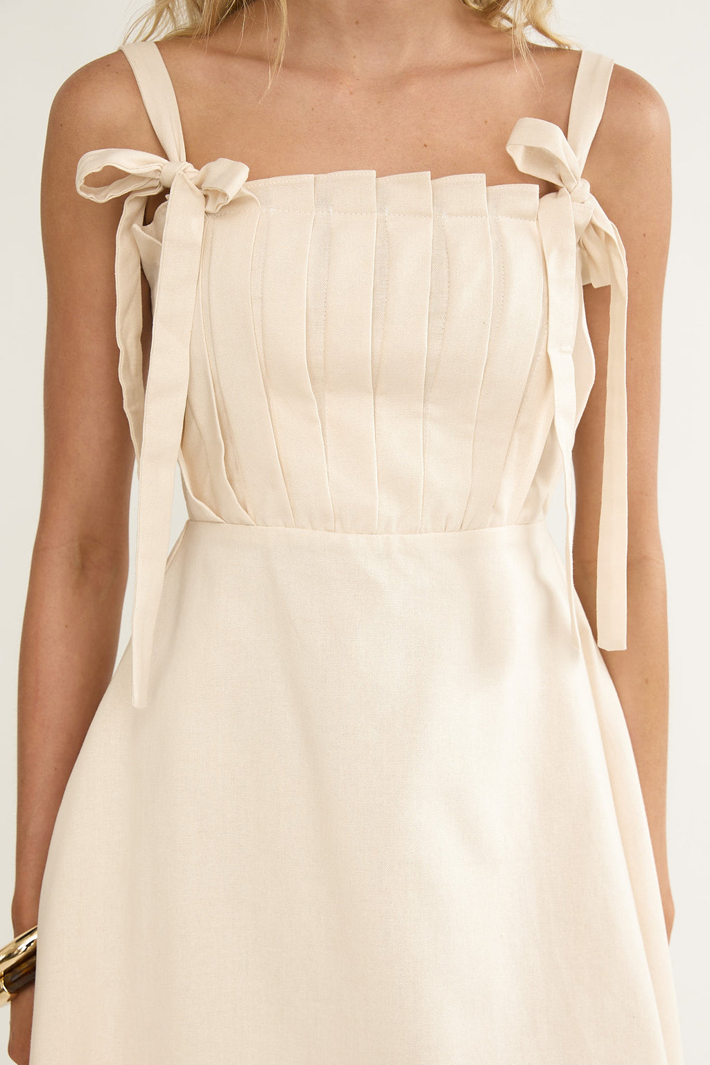 Dylana Pintuck Pleat Bodice Mini Dress Cream by Selfie Leslie Australia