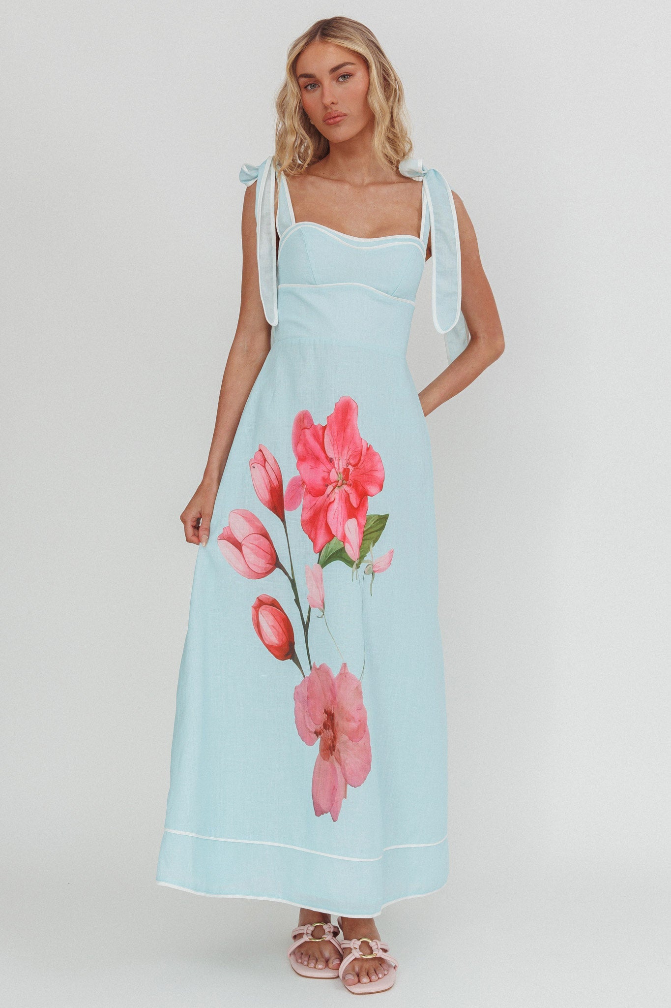 Averin Tied Shoulder Maxi Dress Flower Mint by Selfie Leslie Australia