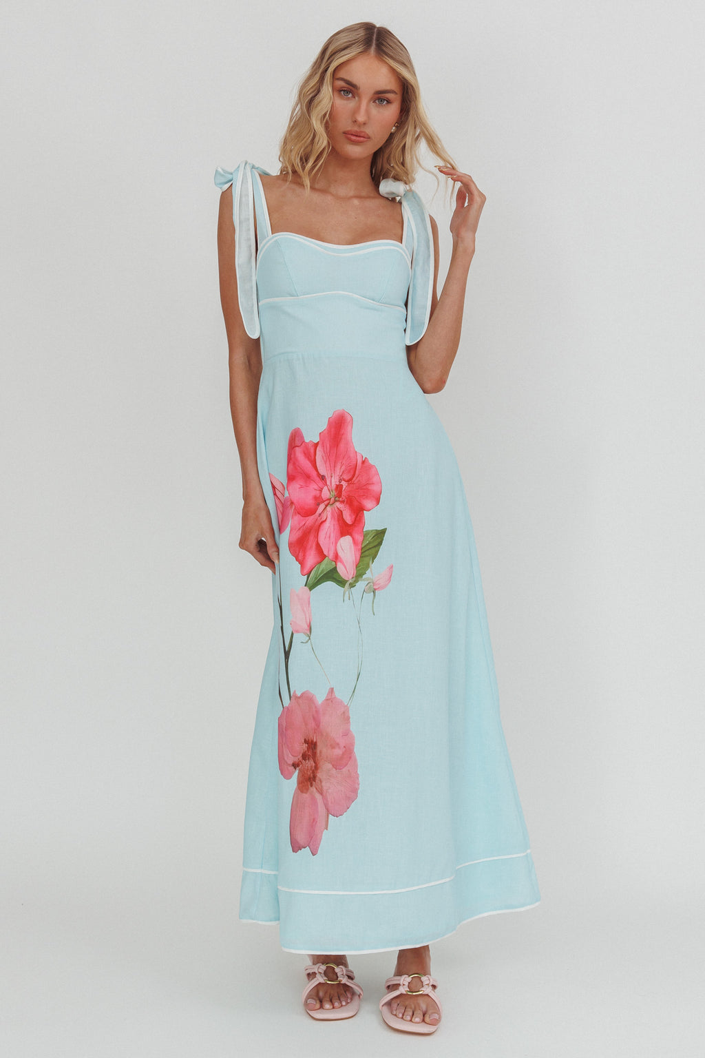 Averin Tied Shoulder Maxi Dress Flower Mint by Selfie Leslie Australia