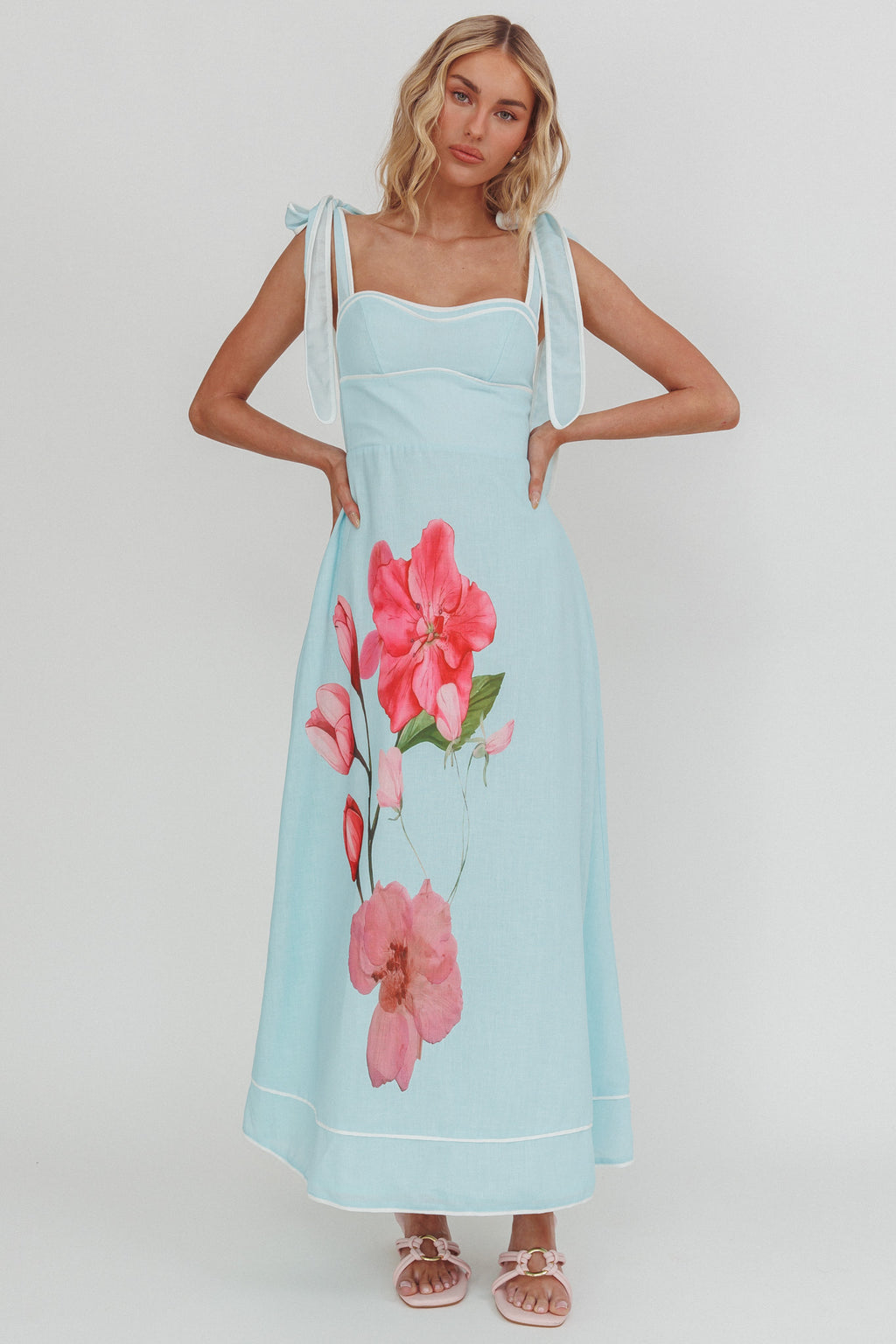 Averin Tied Shoulder Maxi Dress Flower Mint by Selfie Leslie Australia