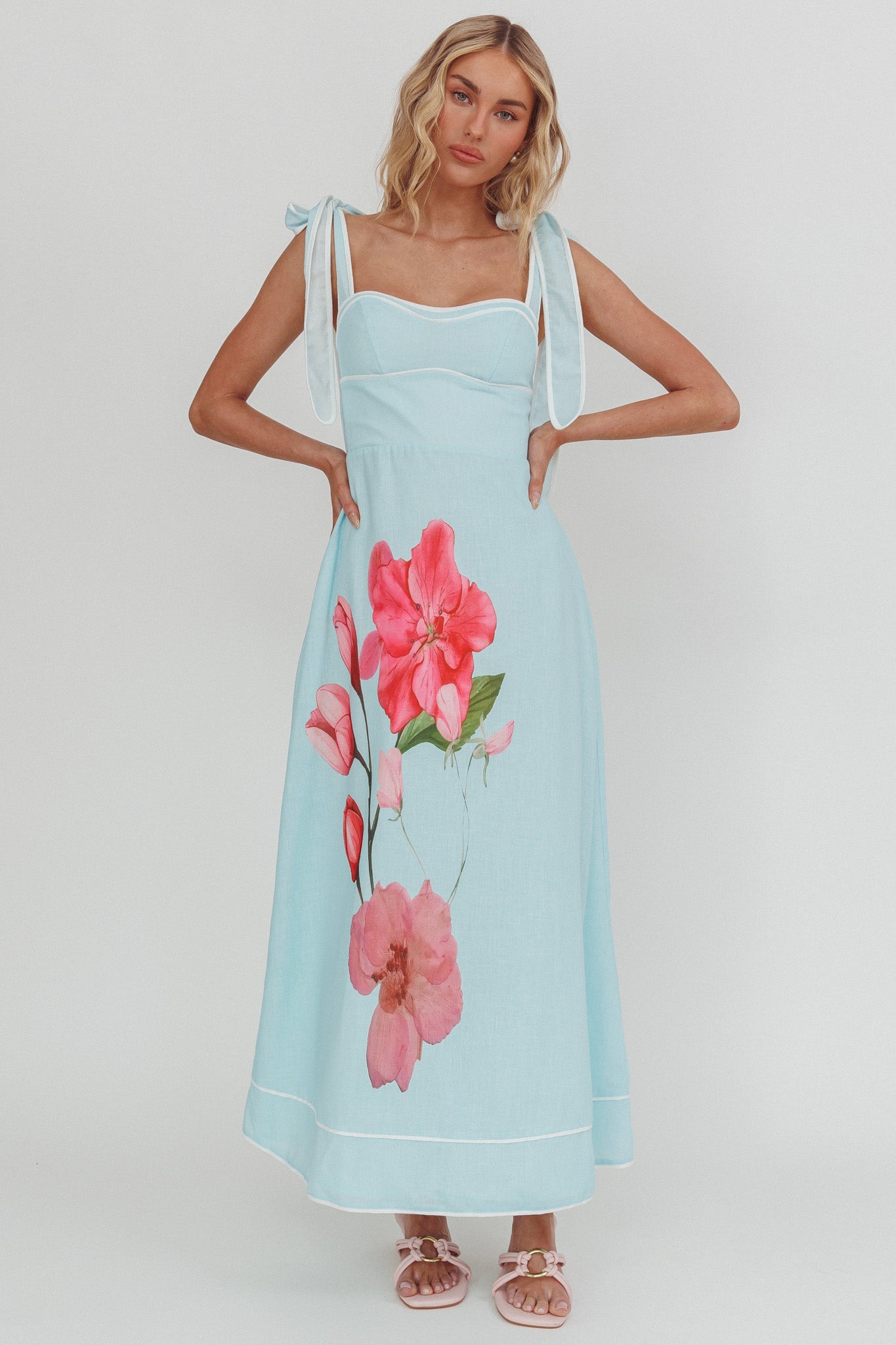 Averin Tied Shoulder Maxi Dress Flower Mint by Selfie Leslie Australia