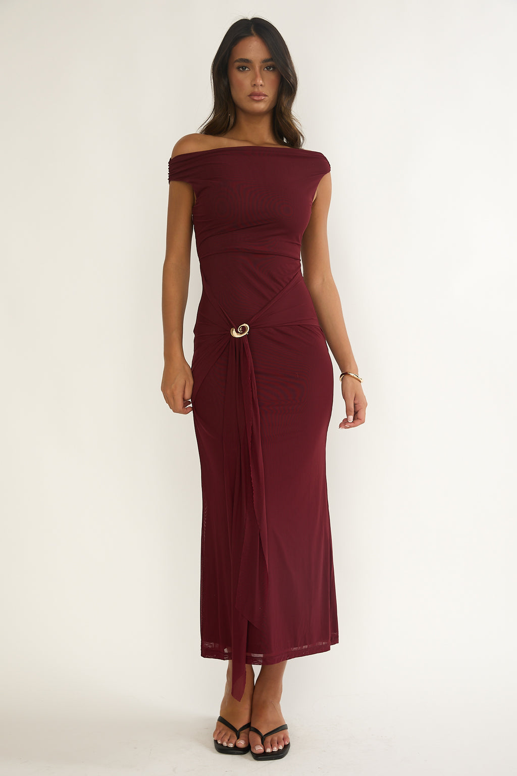 Lyssia Off-Shoulder Waist Sash Maxi Dress Cherry by Selfie Leslie Australia