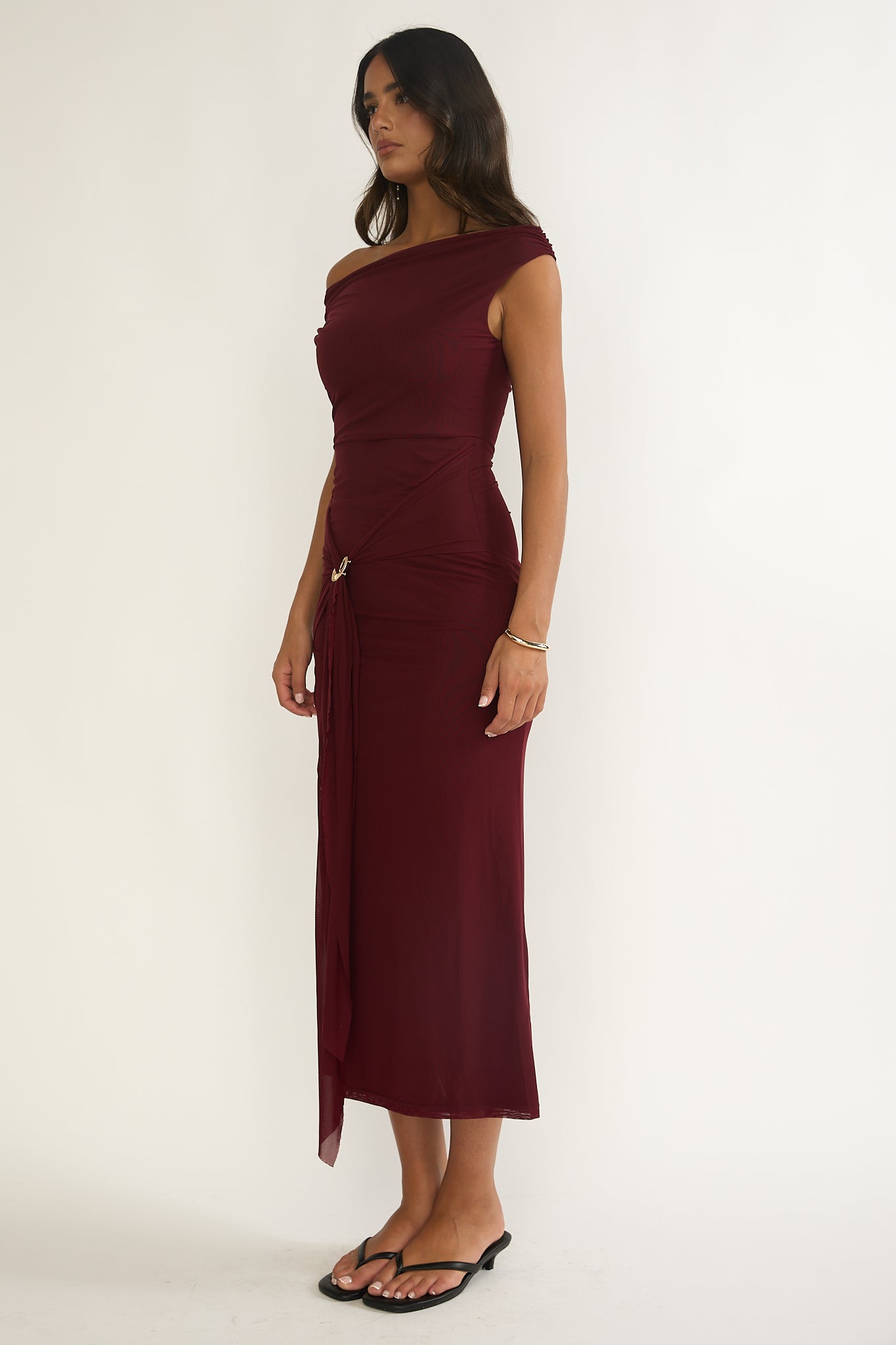 Lyssia Off-Shoulder Waist Sash Maxi Dress Cherry by Selfie Leslie Australia