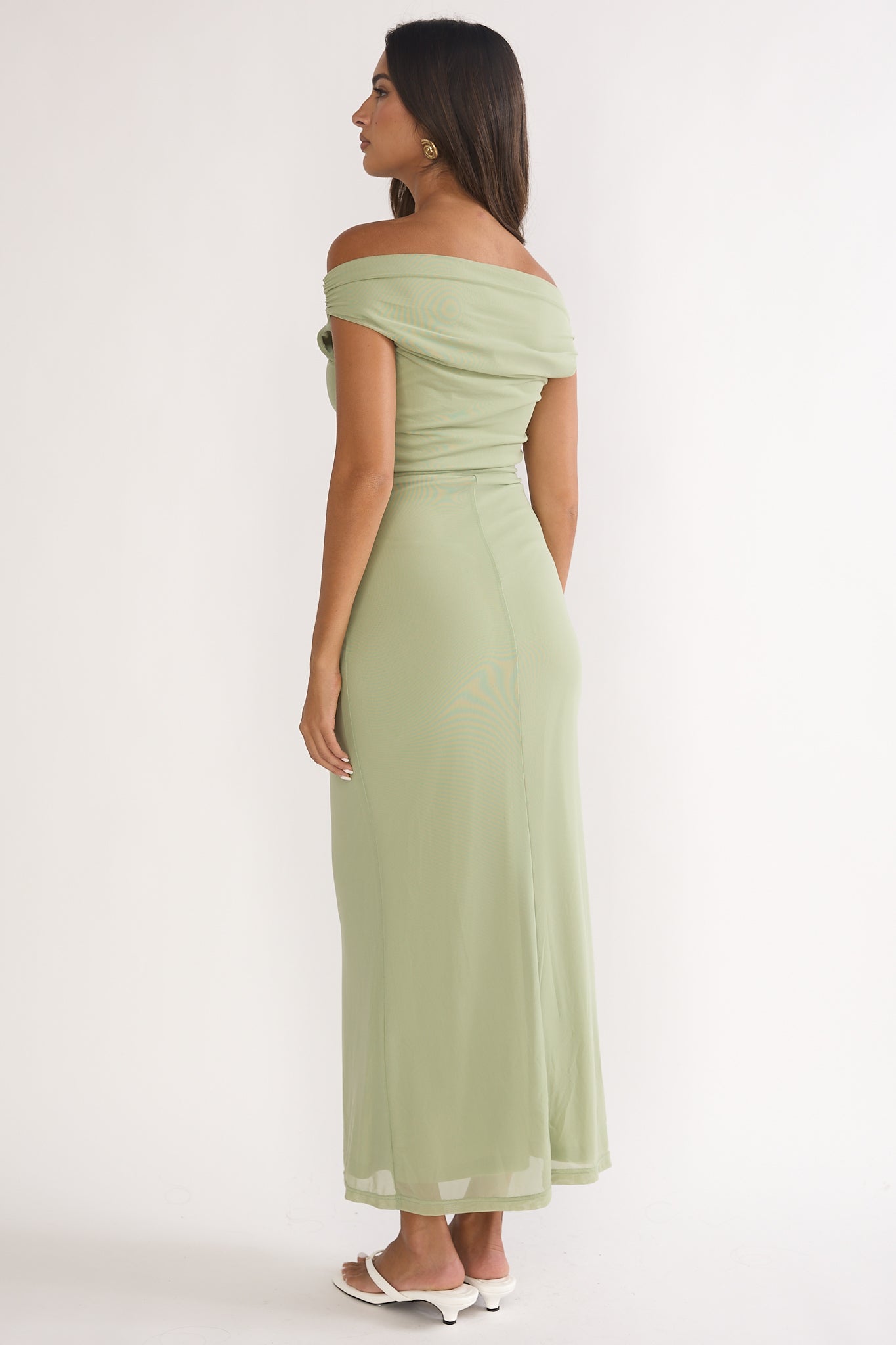 Lyssia Off-Shoulder Waist Sash Maxi Dress Sage by Selfie Leslie Australia