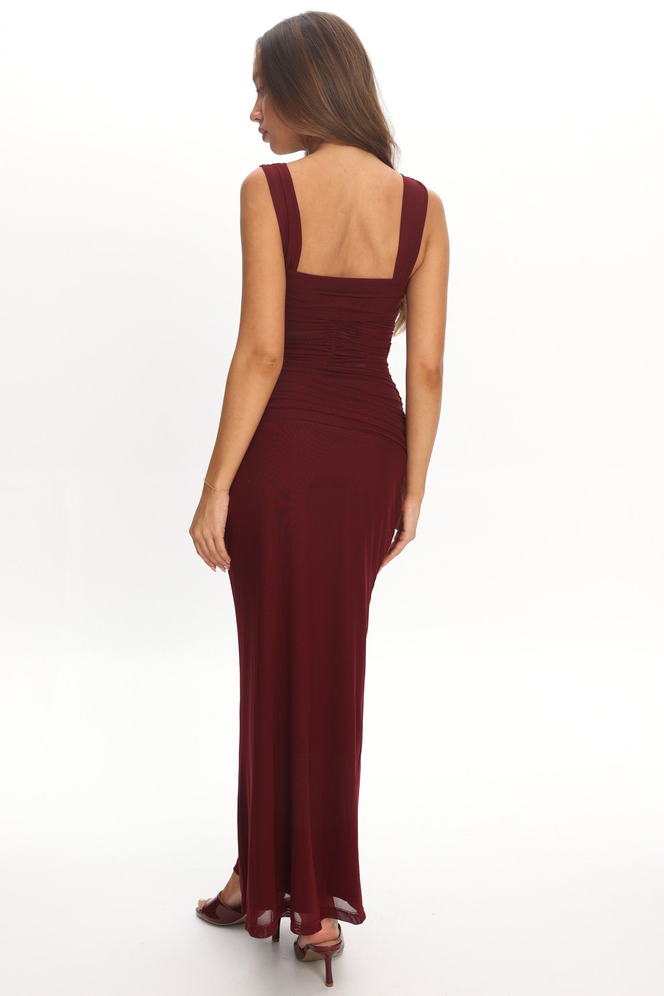 Emara Ruched Waist Sash Maxi Dress Burgundy | Selfie Leslie Australia Emara Ruched Waist Sash Maxi Dress Burgundy | Selfie Leslie Australia