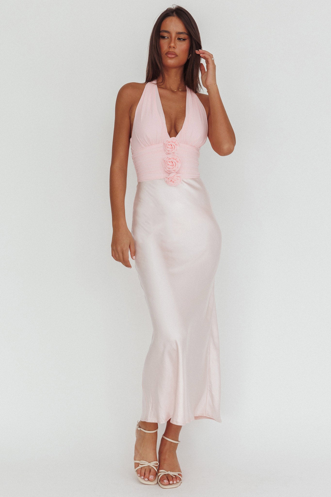 Heliora Halterneck Rosette Bust Maxi Dress Pink by Selfie Leslie Australia