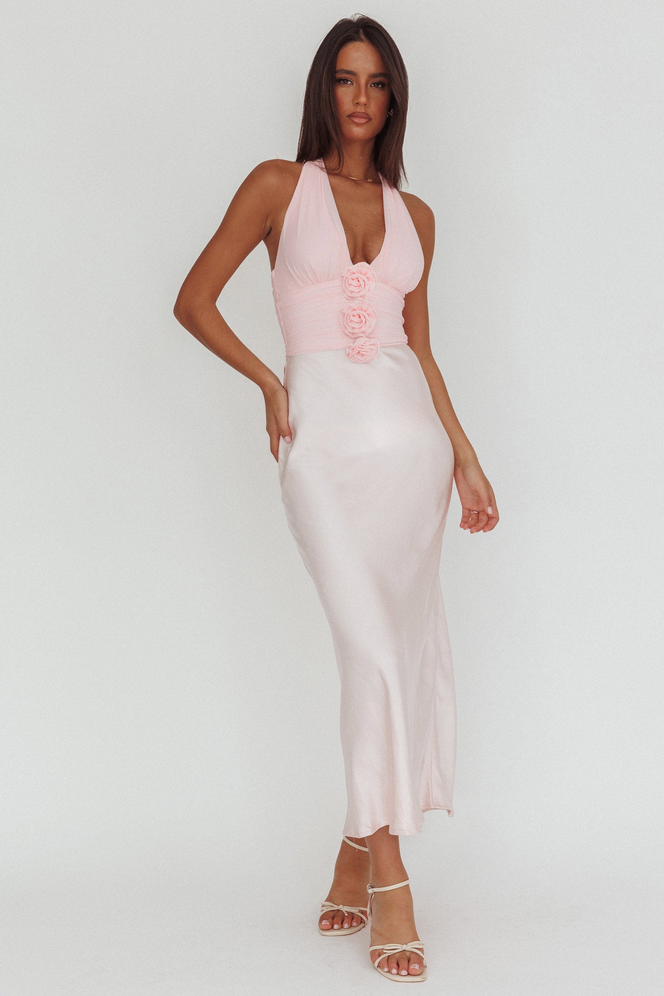 Heliora Halterneck Rosette Bust Maxi Dress Pink by Selfie Leslie Australia