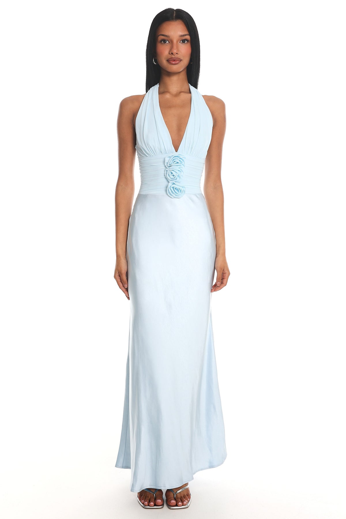 Heliora Halterneck Rosette Bust Maxi Dress Ice Blue by Selfie Leslie Australia