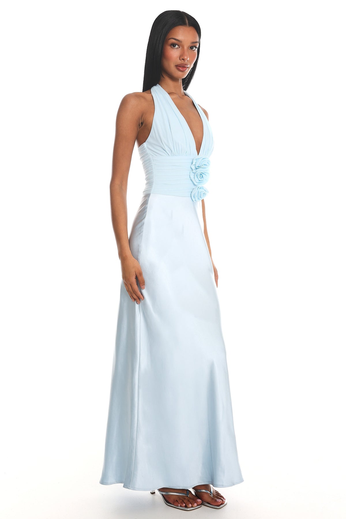 Heliora Halterneck Rosette Bust Maxi Dress Ice Blue by Selfie Leslie Australia