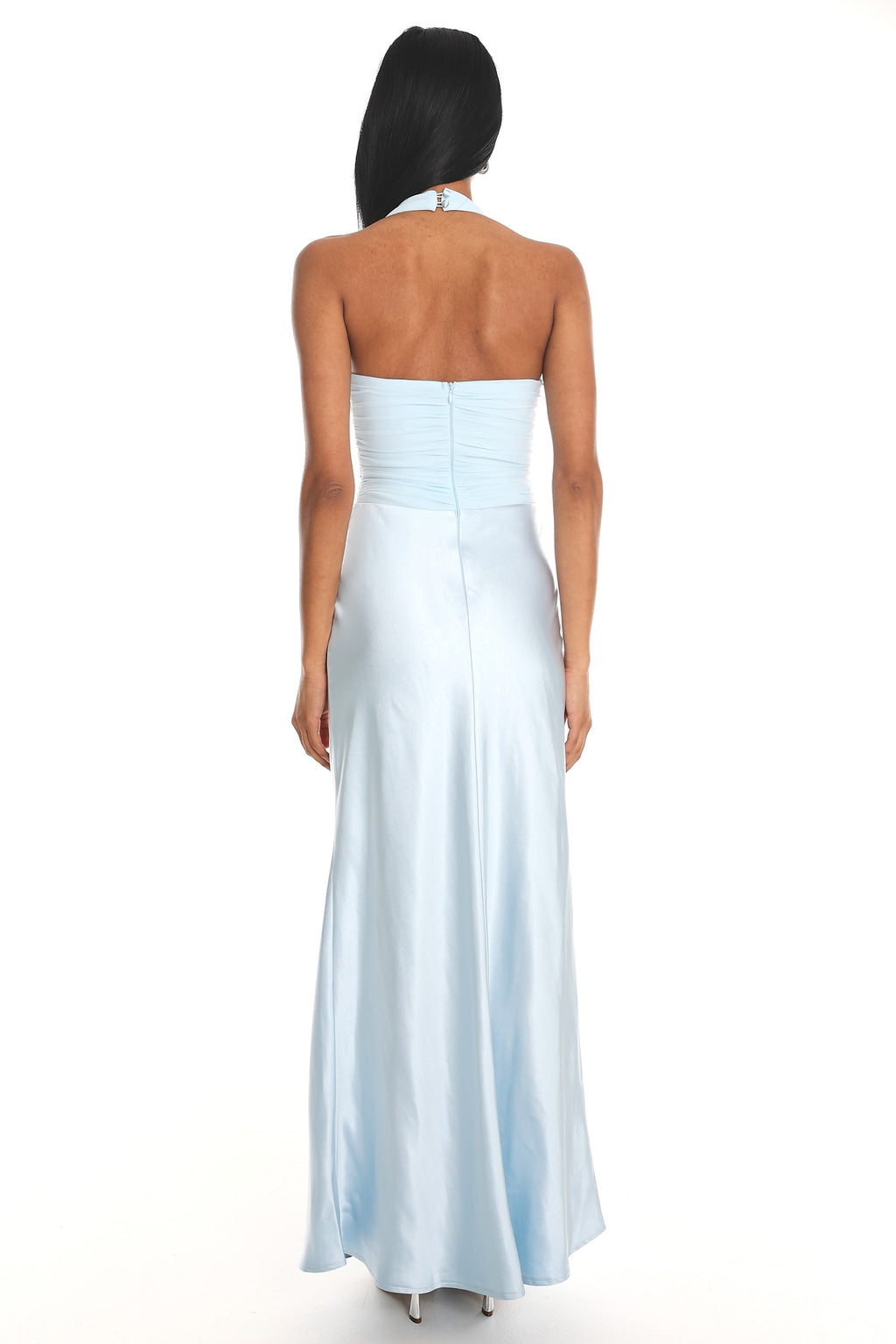 Heliora Halterneck Rosette Bust Maxi Dress Ice Blue by Selfie Leslie Australia
