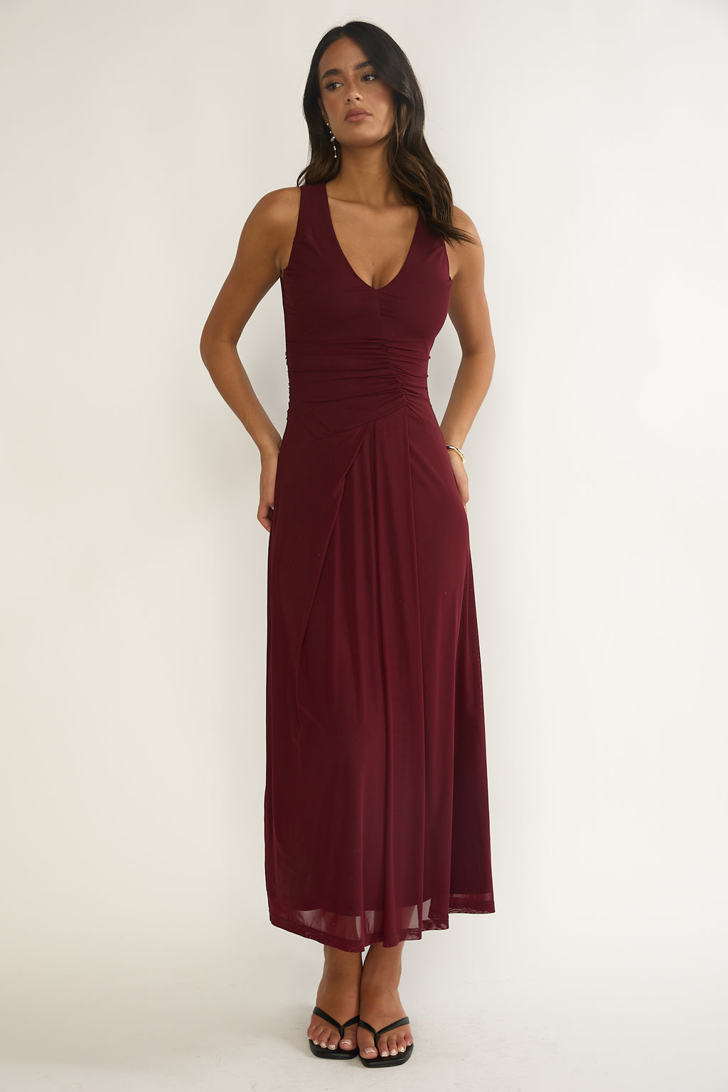 Cambrea Ruched Bodice Midi Dress Burgundy by Selfie Leslie Australia