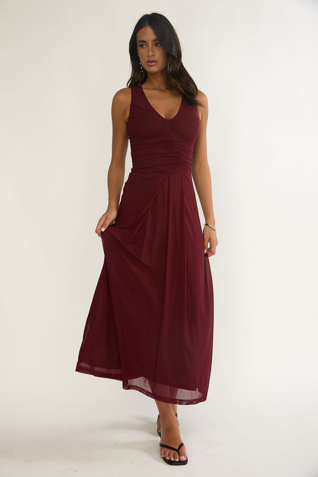 Cambrea Ruched Bodice Midi Dress Burgundy by Selfie Leslie Australia