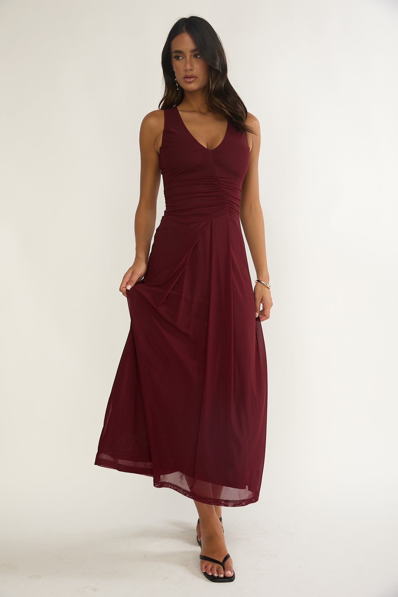 Cambrea Ruched Bodice Midi Dress Burgundy by Selfie Leslie Australia