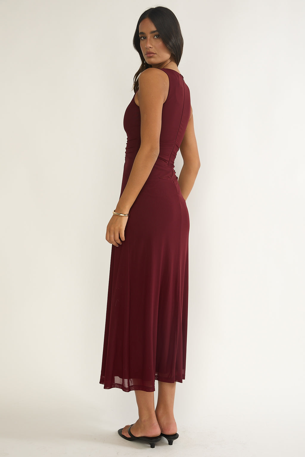 Cambrea Ruched Bodice Midi Dress Burgundy by Selfie Leslie Australia