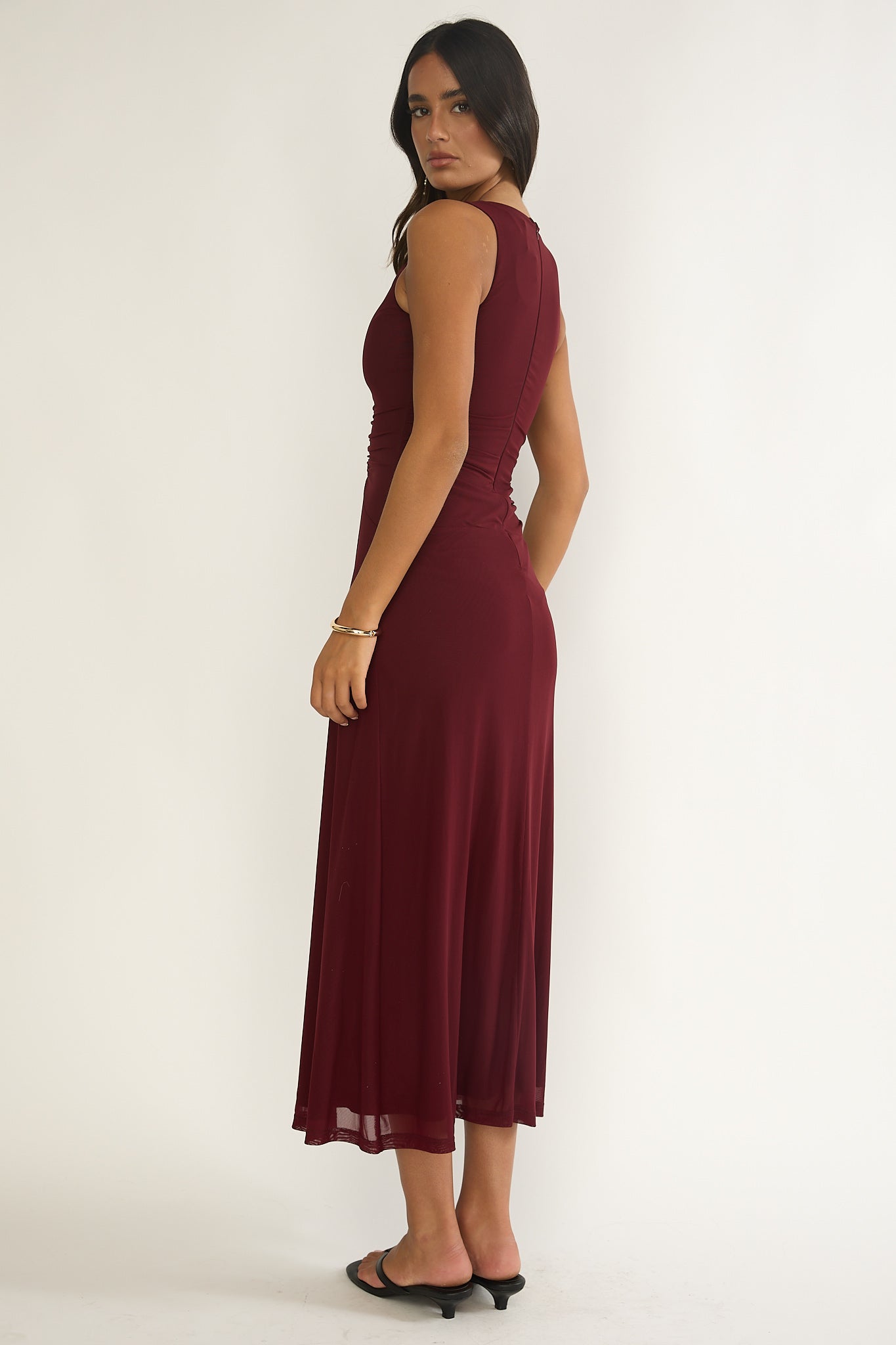 Cambrea Ruched Bodice Midi Dress Burgundy by Selfie Leslie Australia