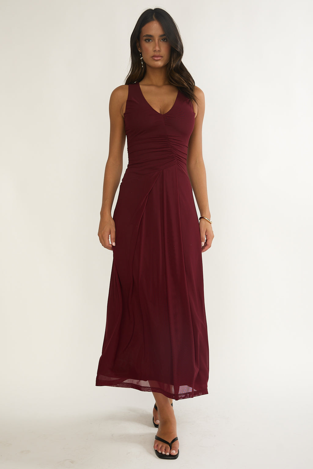Cambrea Ruched Bodice Midi Dress Burgundy by Selfie Leslie Australia