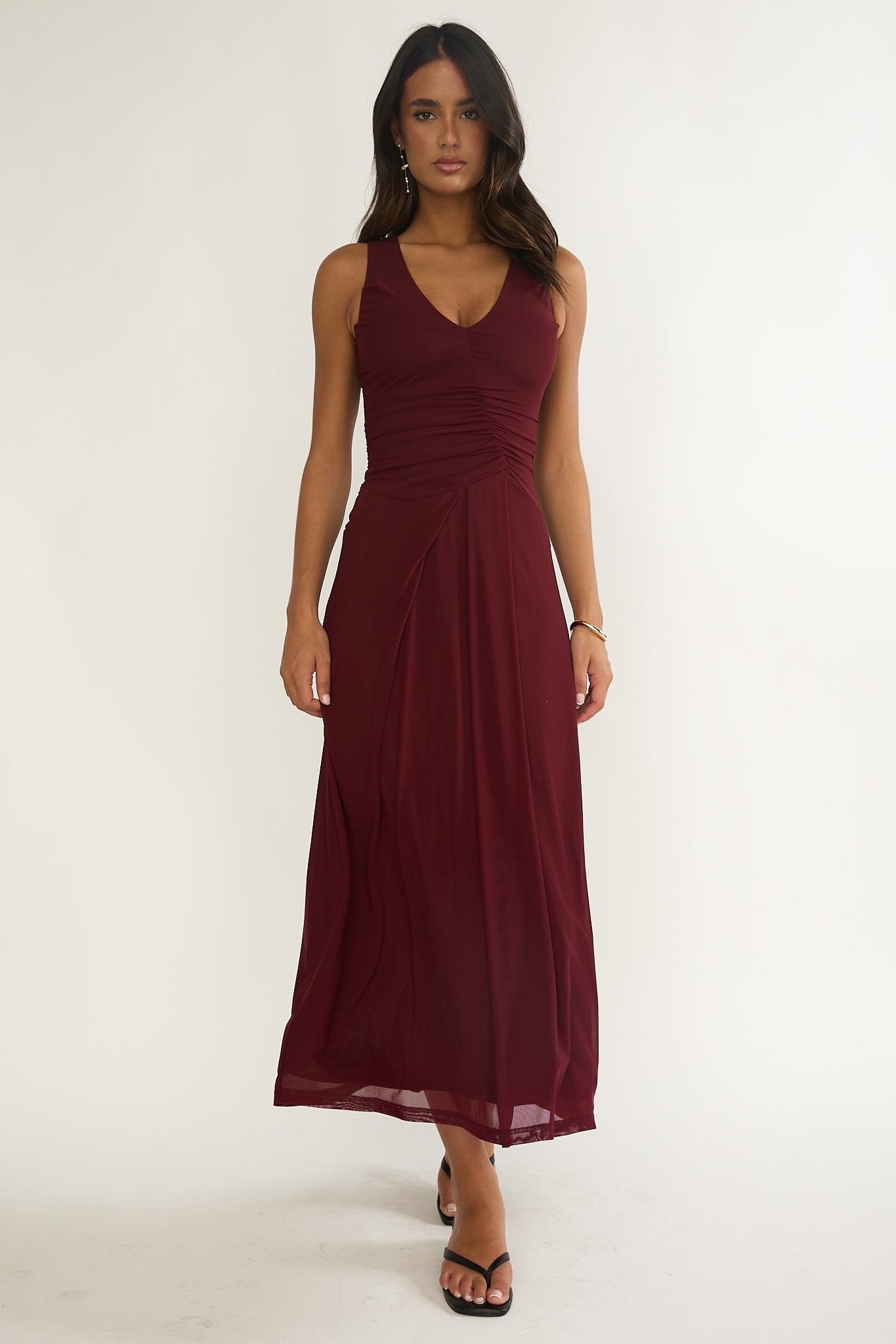 Cambrea Ruched Bodice Midi Dress Burgundy by Selfie Leslie Australia