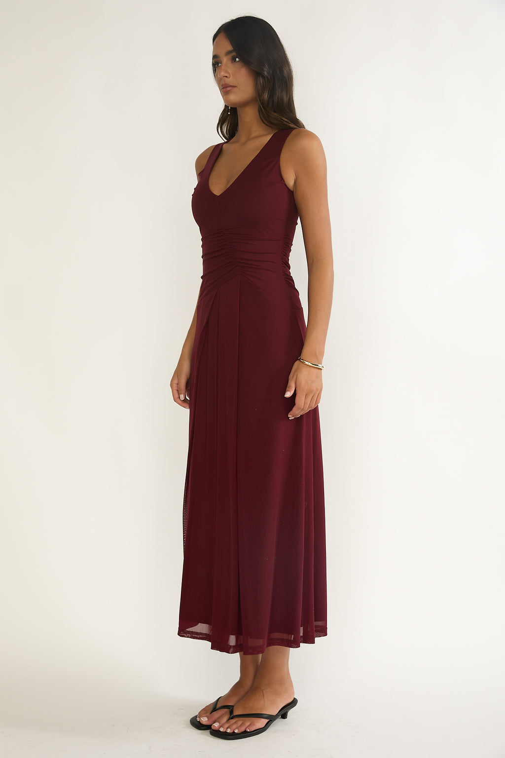 Cambrea Ruched Bodice Midi Dress Burgundy by Selfie Leslie Australia